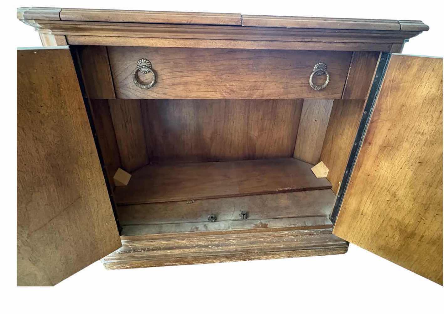 Photo 1 of VINTAGE BERNHARDT HIBRITEN WOOD FLATWARE STORAGE CABINET W/WHEELS 40.5”X19”H30”