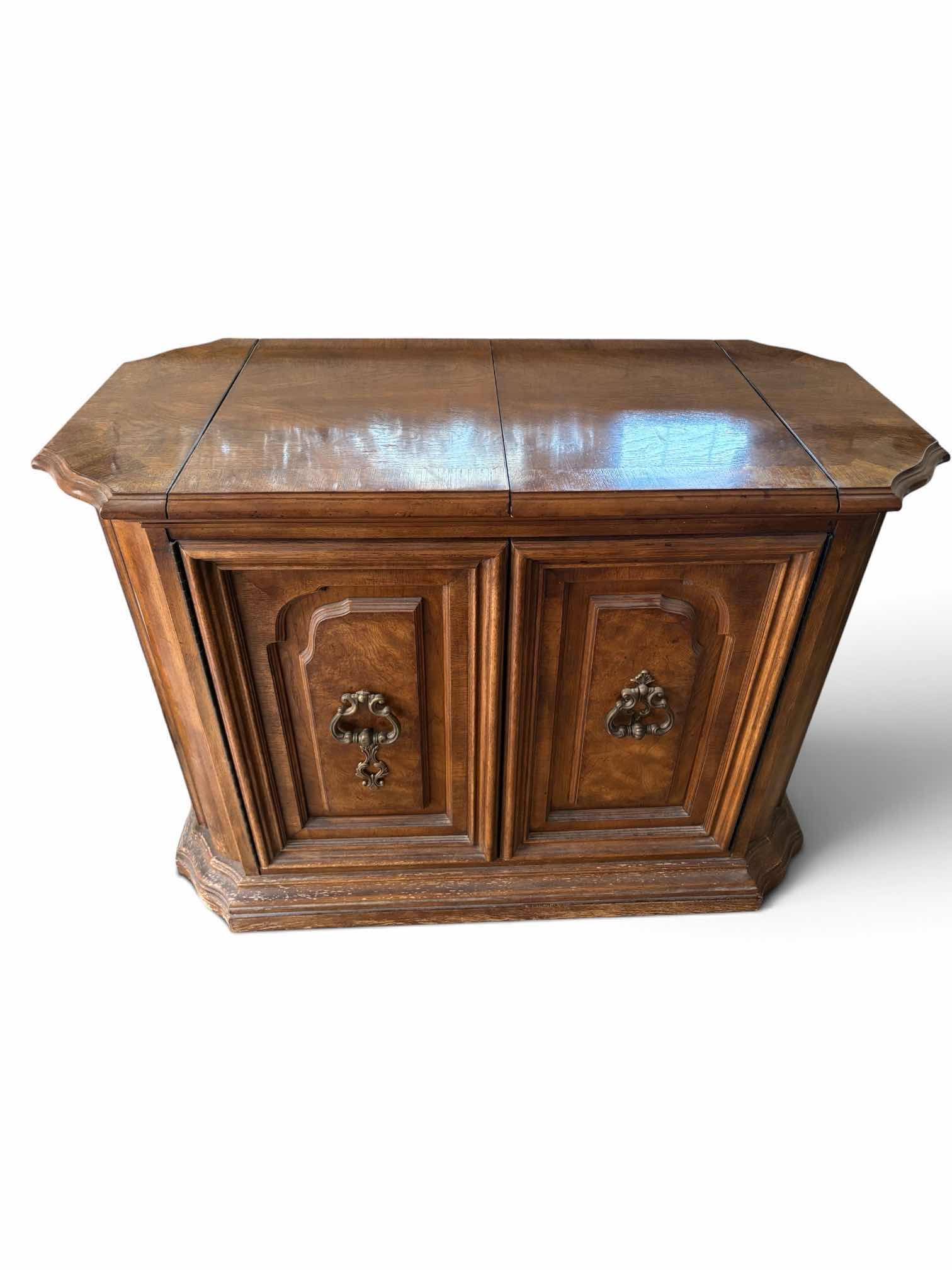 Photo 1 of VINTAGE BERNHARDT HIBRITEN WOOD FLATWARE STORAGE CABINET W/WHEELS 40.5”X19”H30”