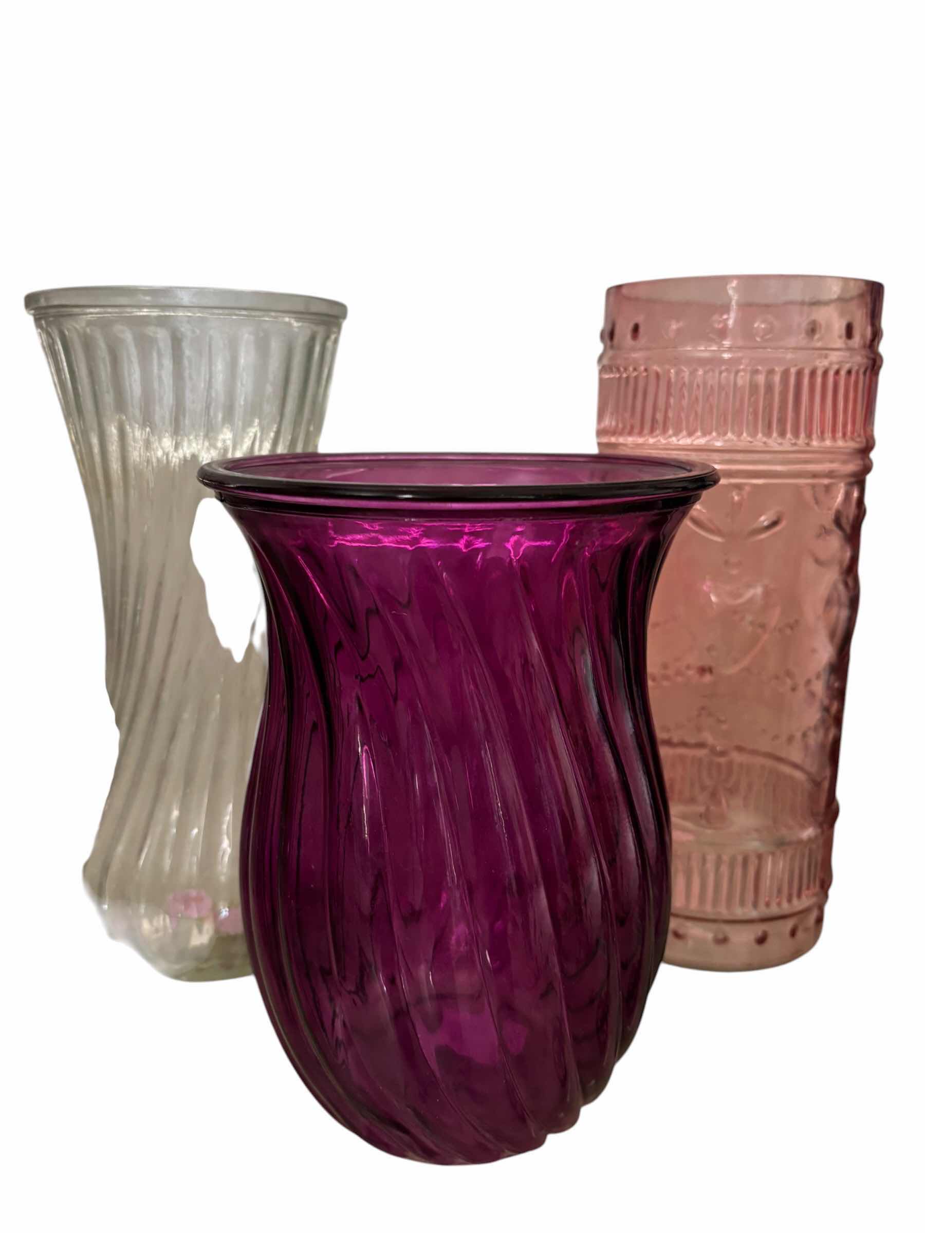 Photo 1 of GLASS VASES (3), TALLEST H10”