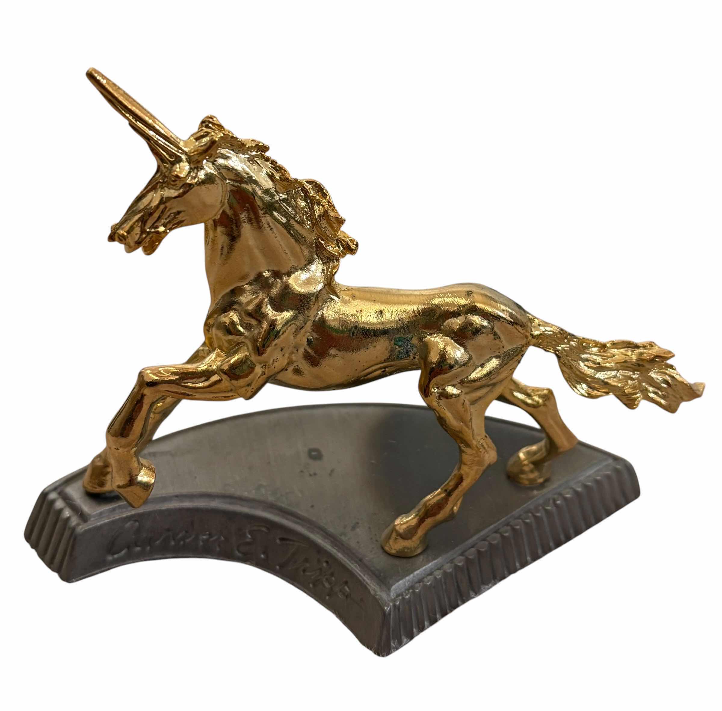 Photo 1 of VINTAGE GOLD-WASHED & GOLD PLATED UNICORN THEMED COLLECTIBLE FIGURINES (5), TALLEST H4”