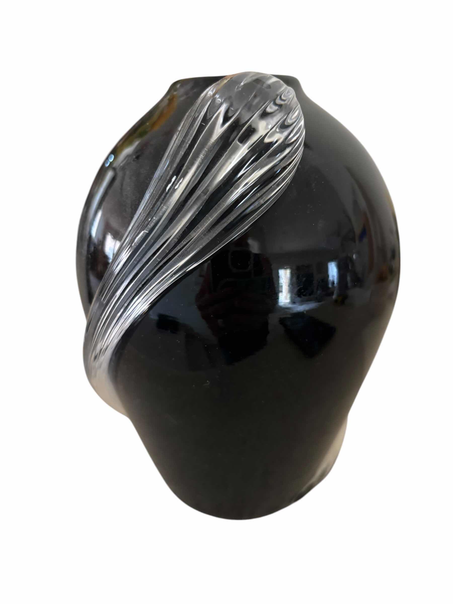 Photo 1 of VINTAGE SET OF HAND BLOWN BLACK AMETHYST GLASS VASES (2) H9”