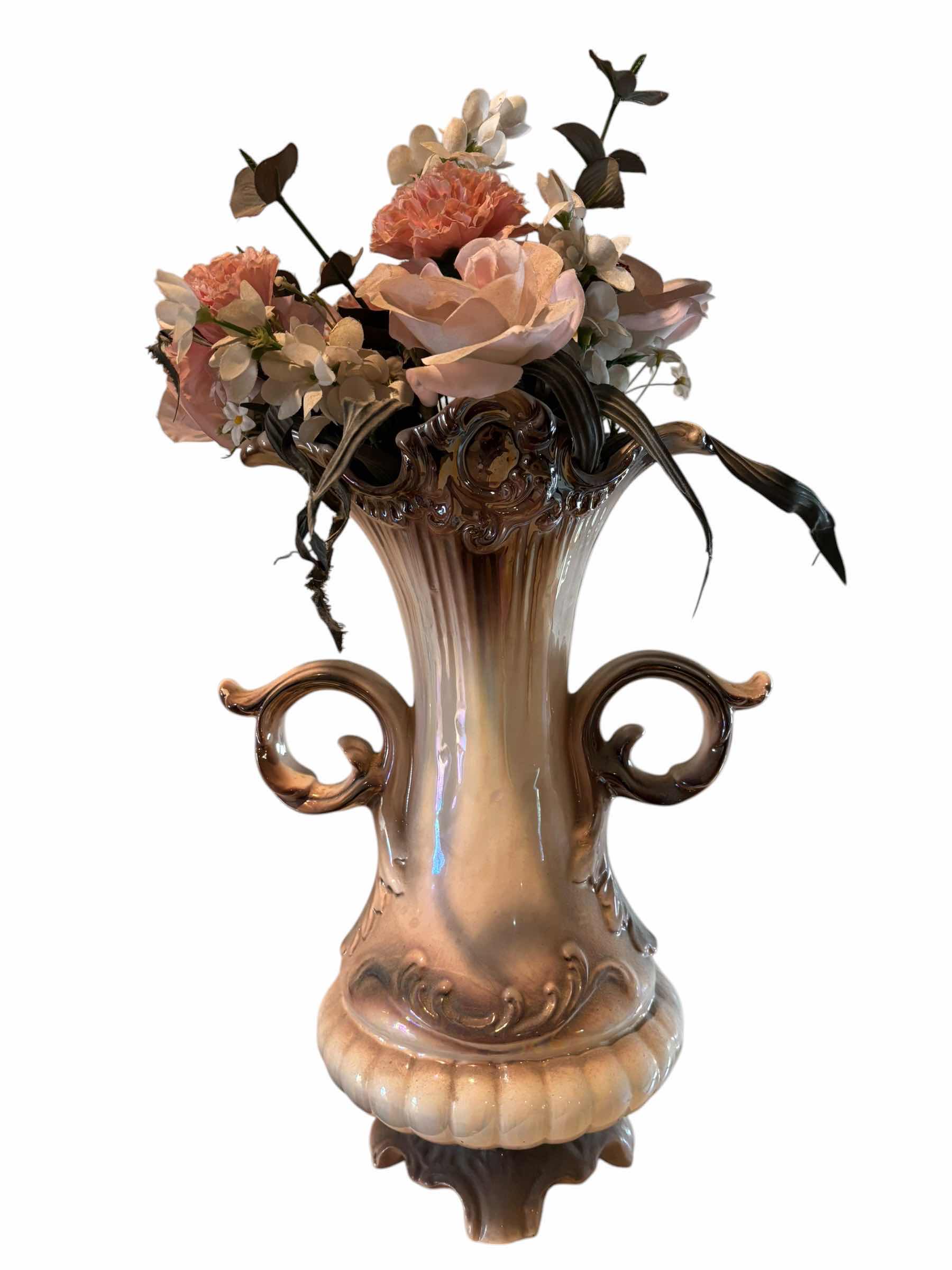 Photo 1 of VINTAGE CAPODIMONTE PORCELAIN VASE WITH ARTIFICIAL FLOWERS H20” $125