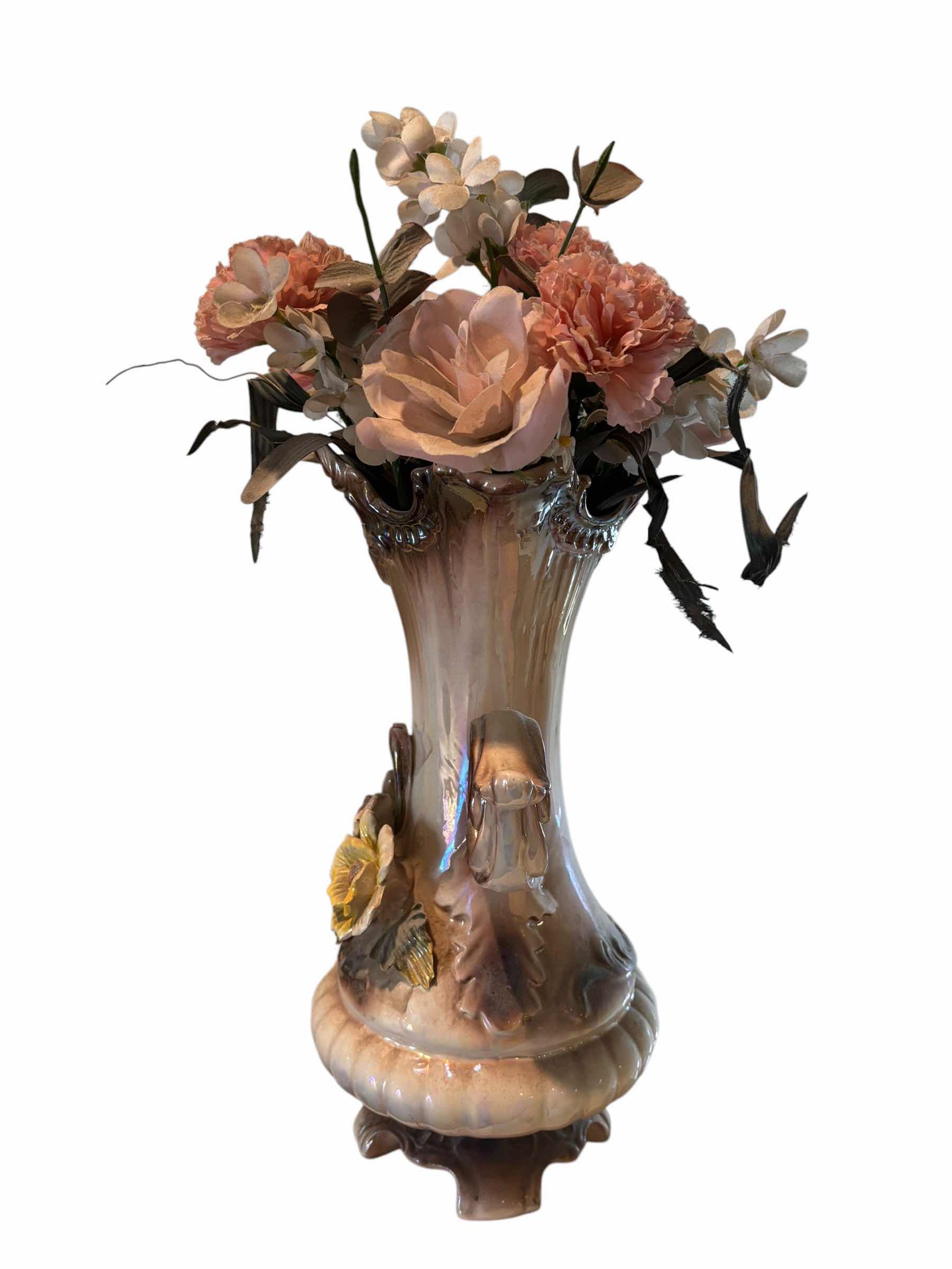Photo 1 of VINTAGE CAPODIMONTE PORCELAIN VASE WITH ARTIFICIAL FLOWERS H20” $125
