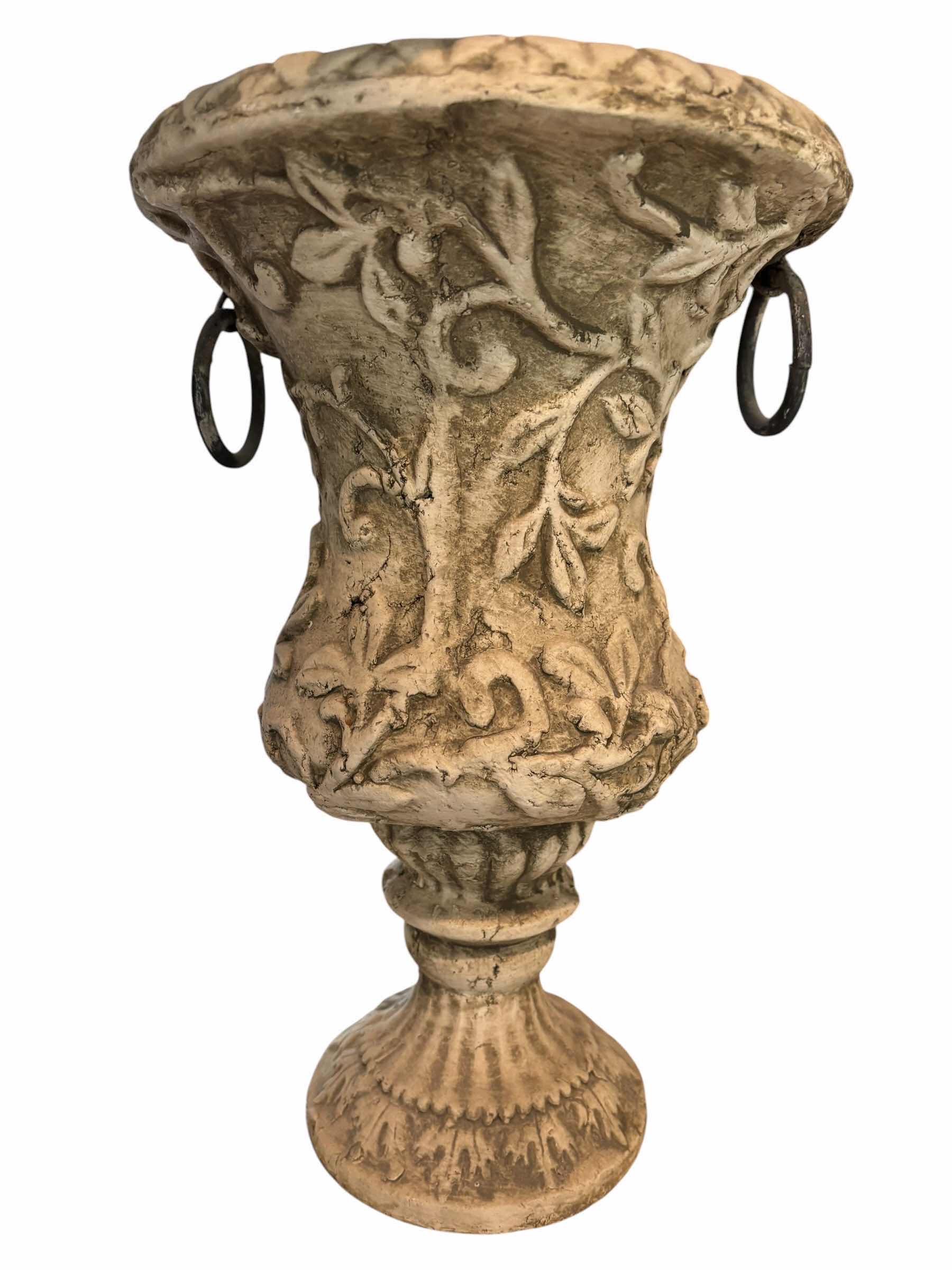 Photo 1 of CLASSIC DISTRESSED PEDESTAL URN VASE WITH ARTIFICIAL FLOWERS H36”