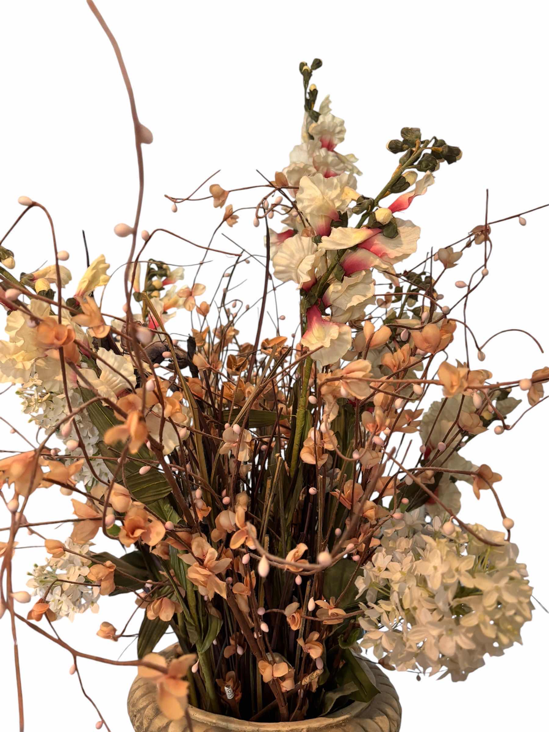 Photo 1 of CLASSIC DISTRESSED PEDESTAL URN VASE WITH ARTIFICIAL FLOWERS H36”