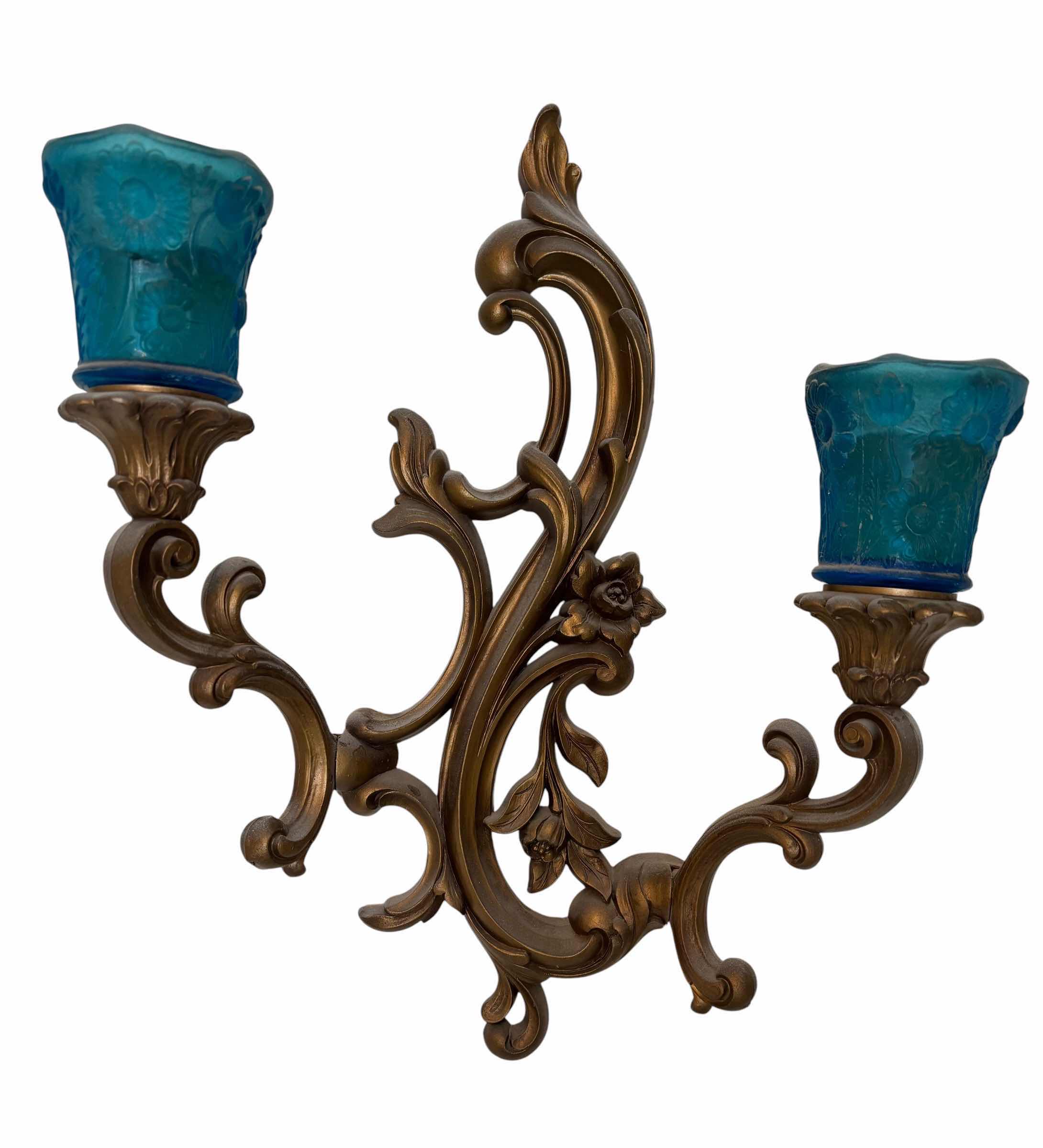 Photo 1 of DECORATIVE WALL SCONCES (2) WITH GLASS CANDLE HOLDERS H15”