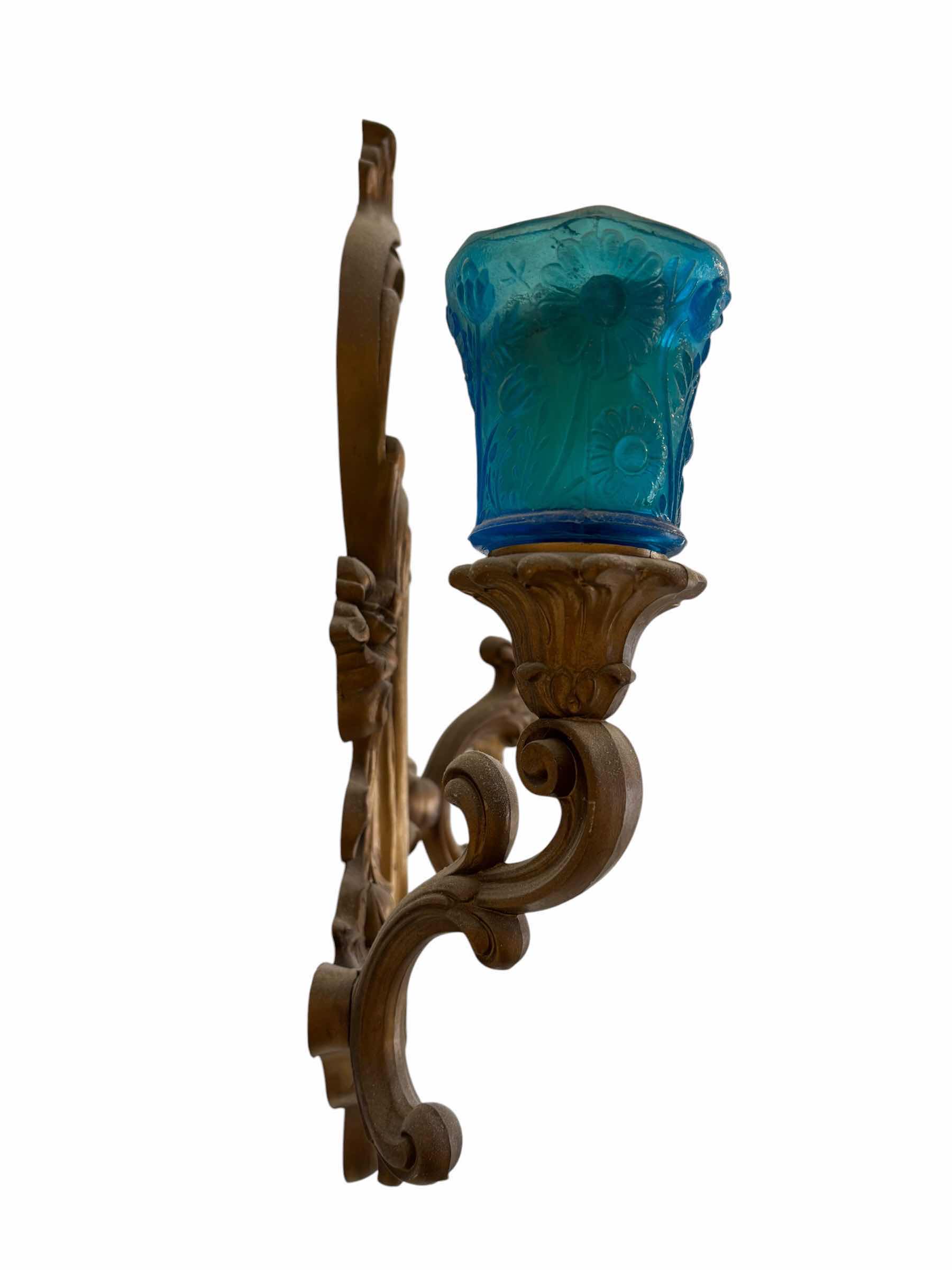 Photo 1 of DECORATIVE WALL SCONCES (2) WITH GLASS CANDLE HOLDERS H15”