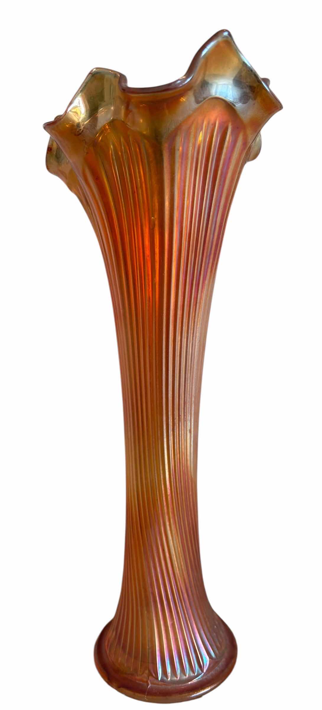 Photo 1 of VINTAGE FENTON FINE RIB CARNIVAL GLASS SWING VASE