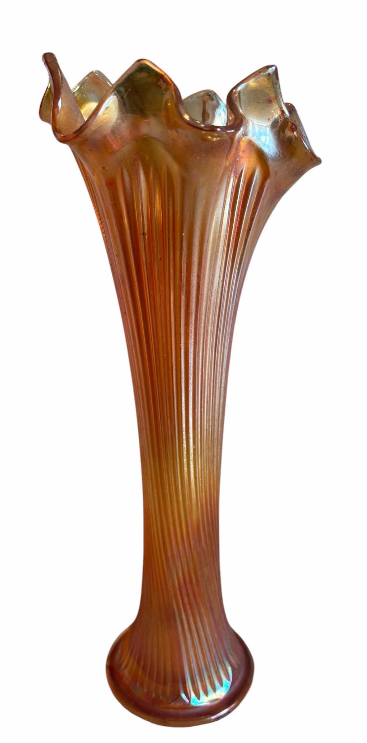Photo 1 of VINTAGE FENTON FINE RIB CARNIVAL GLASS SWING VASE