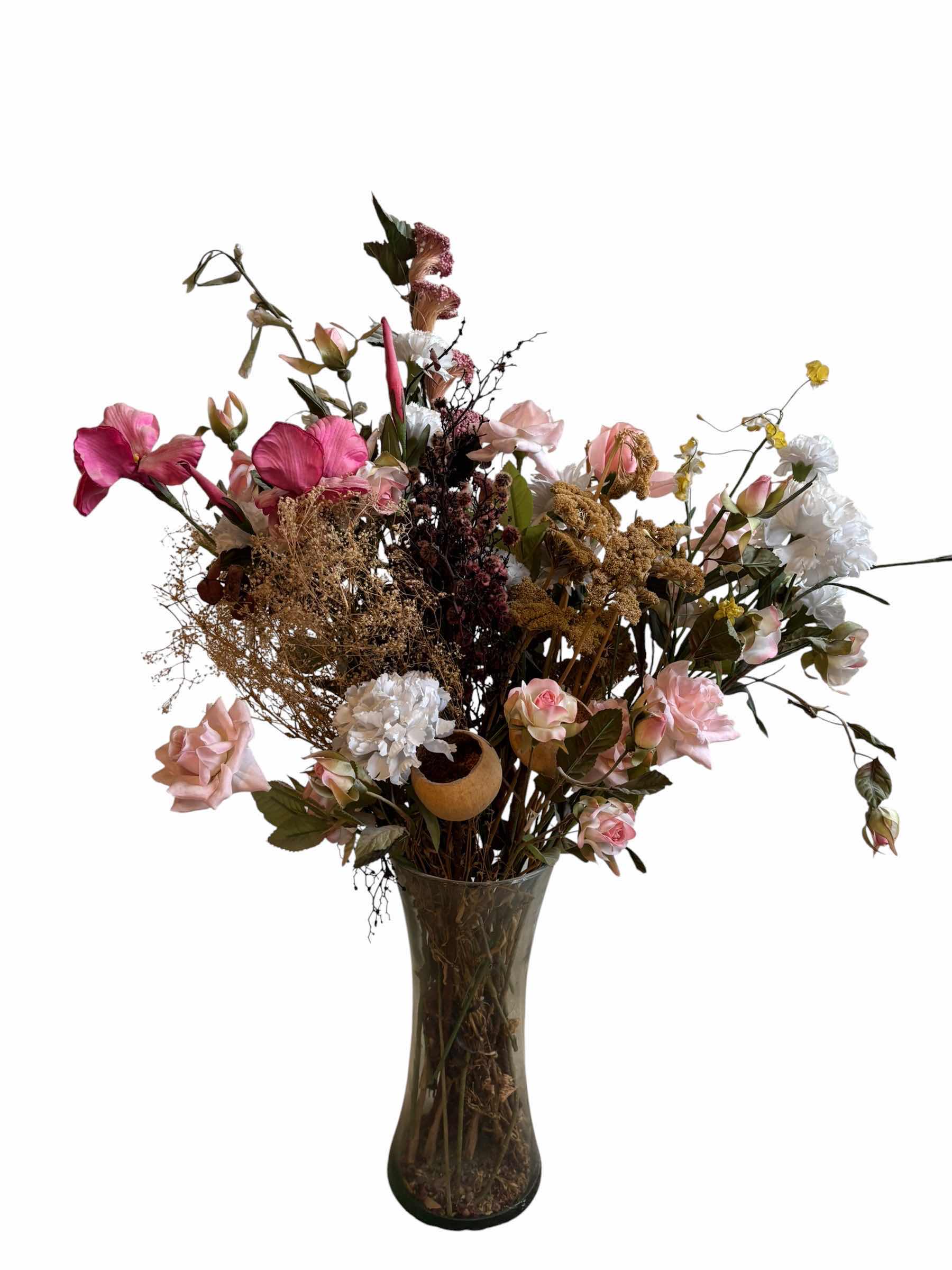 Photo 1 of ARTIFICIAL FLOWERS IN GLASS VASE H29”