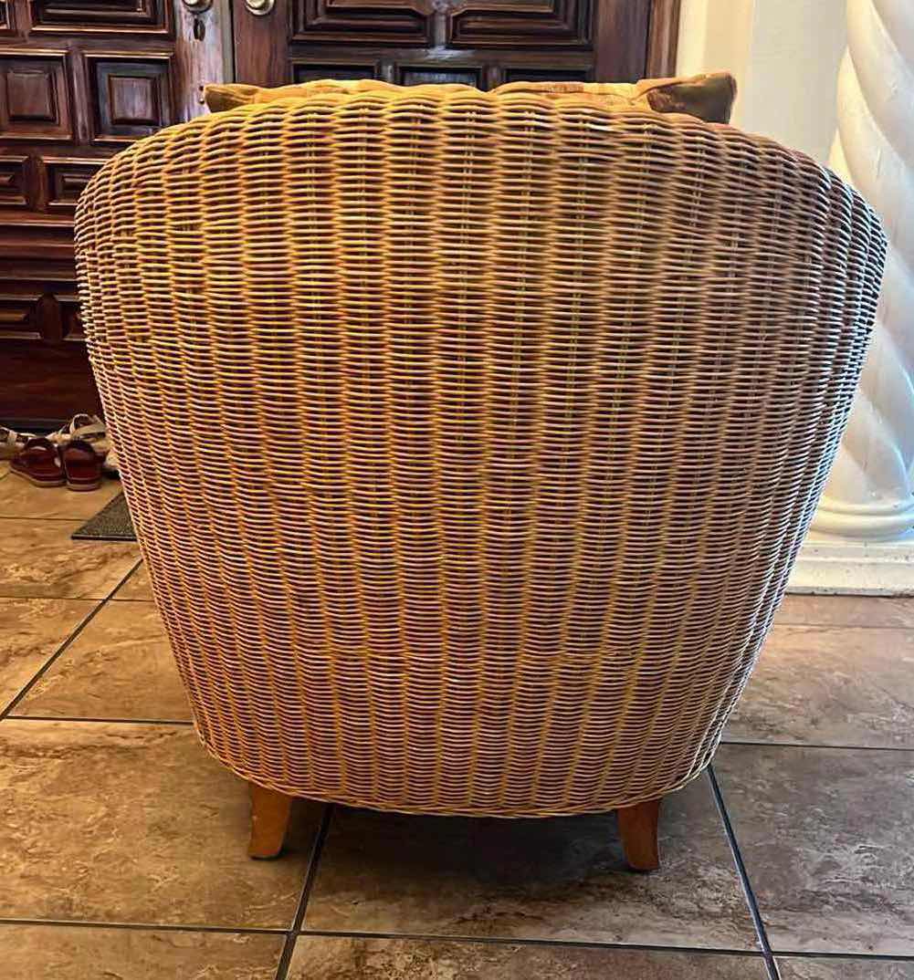 Photo 1 of RATTAN CLUB ACCENT  CHAIR W ORANGE CUSHION & PILLOW