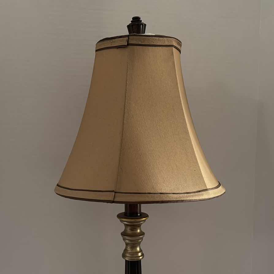 Photo 1 of BRASS TABLE LAMP  W TULIP SILK SHADE H29” 