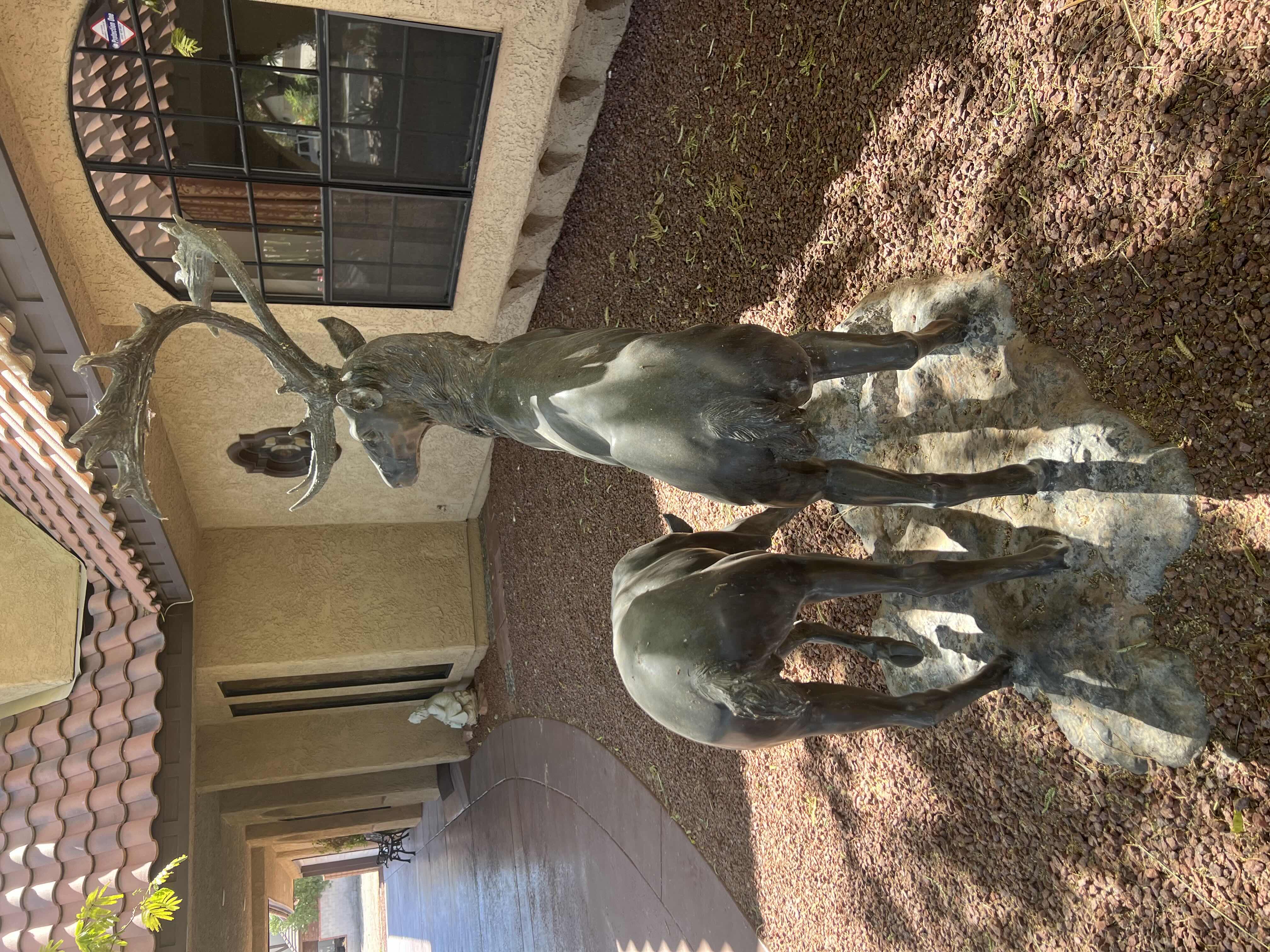 Photo 2 of LIFE SIZE BRONZE TWO DEERS SCULPTURE-VERY HEAVY  58" x 36" H60"
