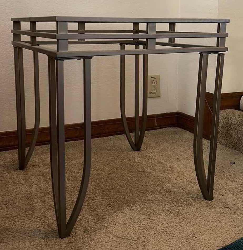 Photo 1 of TEMPERED GLASS TOP W SILVER METAL SIDE TABLE   22” x 22” H23”