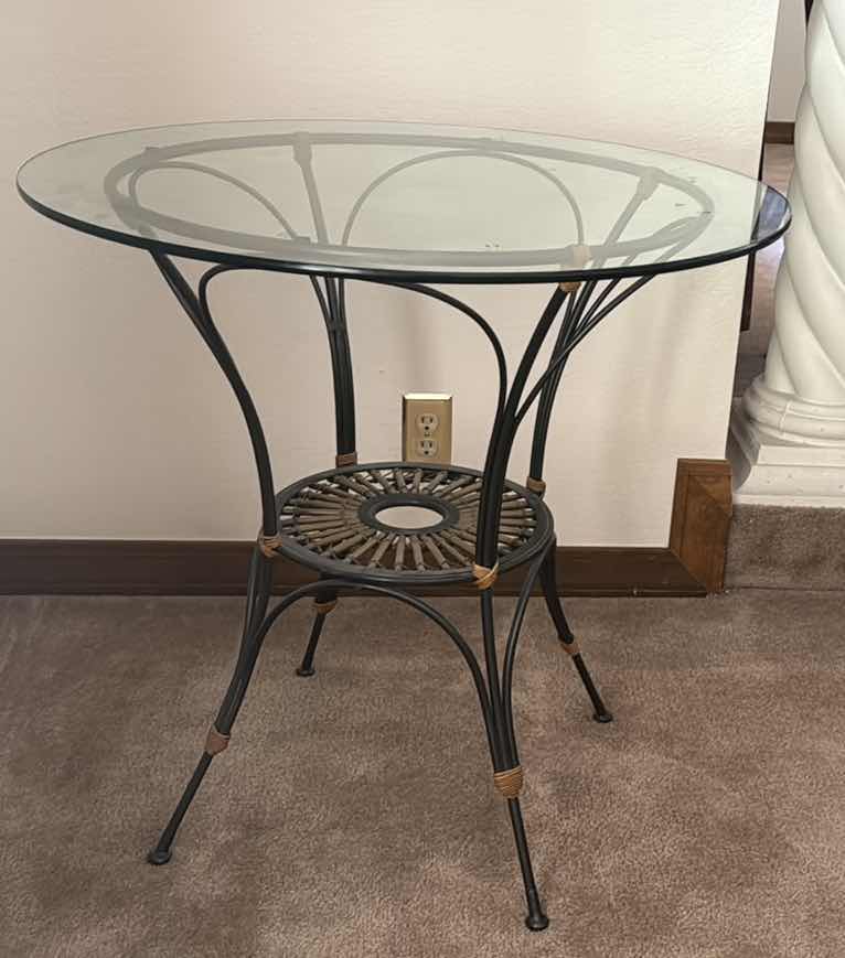 Photo 1 of METAL GLASS TOP TABLE 
30” X 29”H
