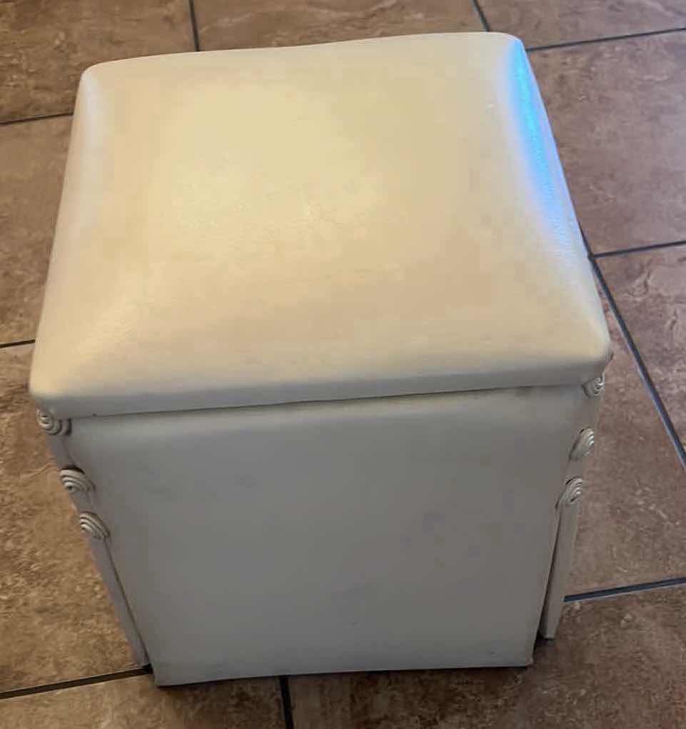 Photo 1 of OFF WHITE LEATHER STOOL 15" x 15" H17"