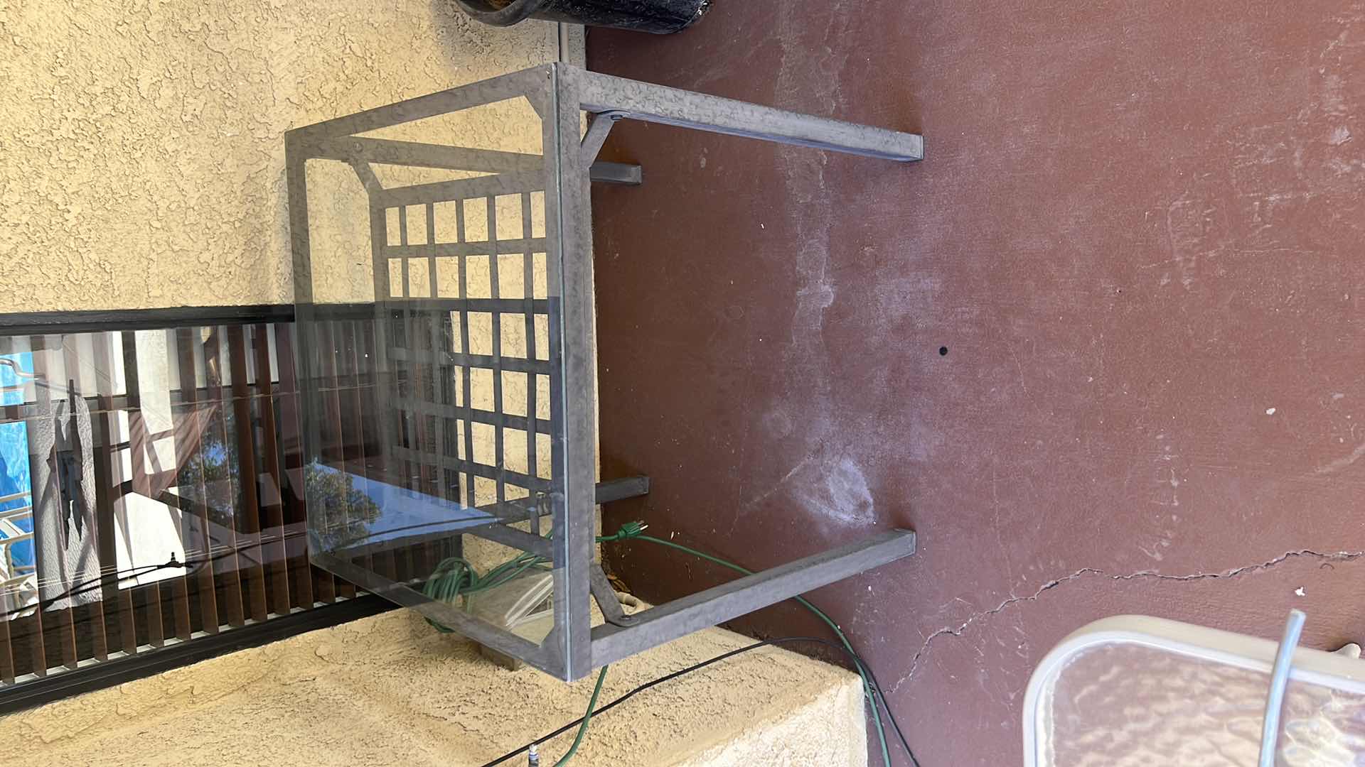 Photo 1 of OUTDOOR GLASS TOP METAL SIDE TABLE  29" x 29" H30"
