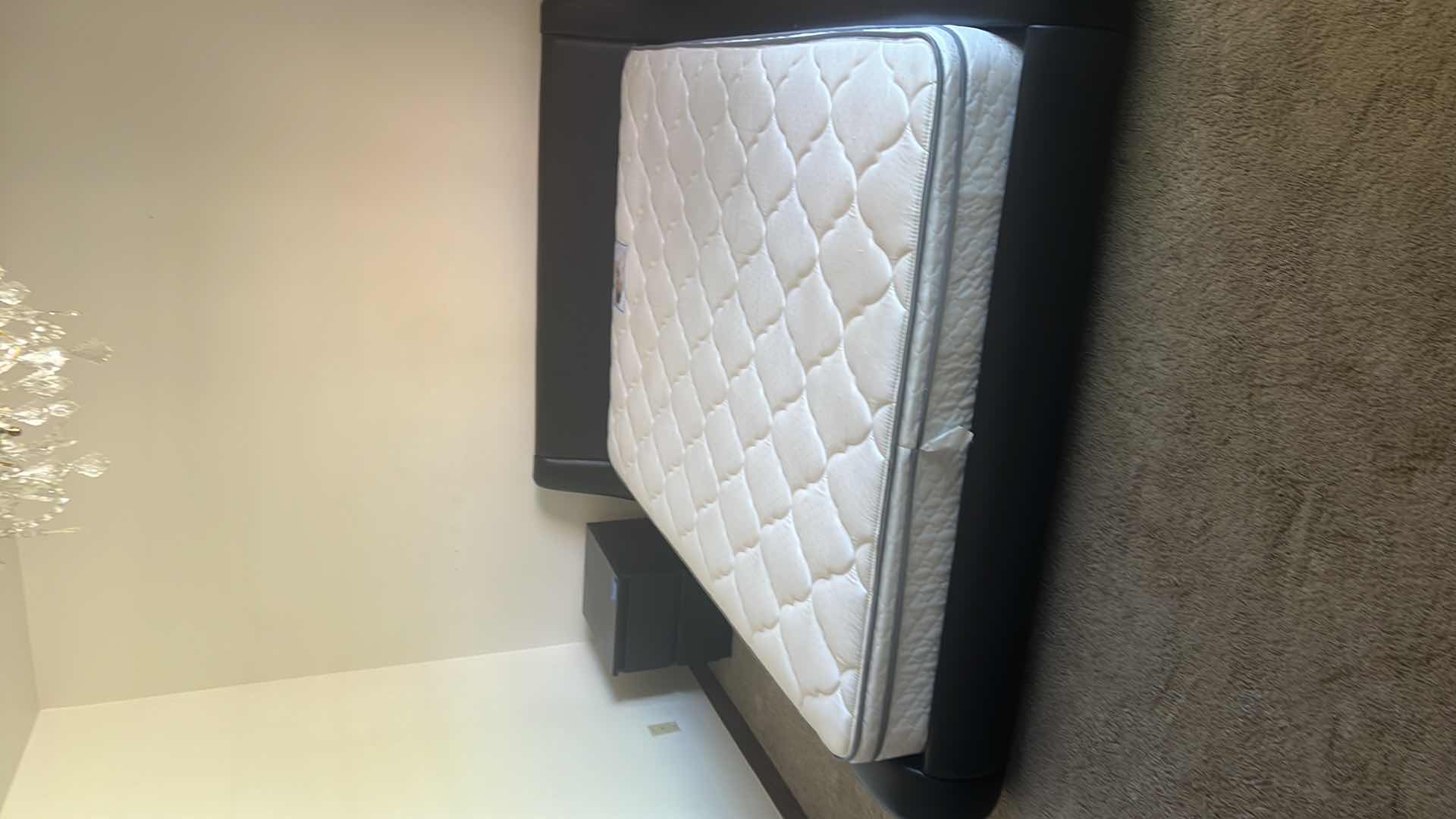 Photo 1 of BLACK LEATHER FRAMED QUEEN BED W SLEEP BEAUTY MATTRESS