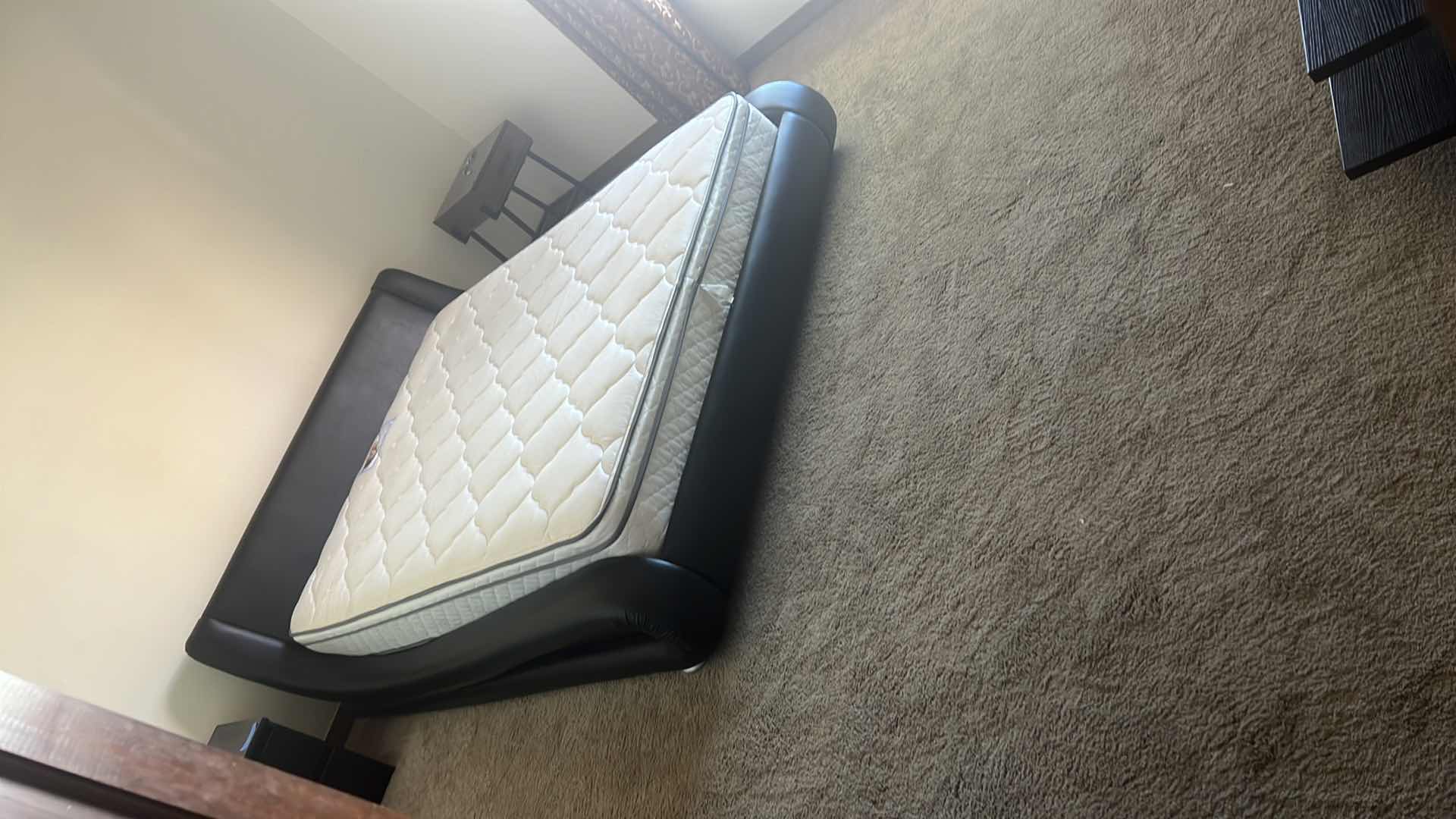 Photo 1 of BLACK LEATHER FRAMED QUEEN BED W SLEEP BEAUTY MATTRESS