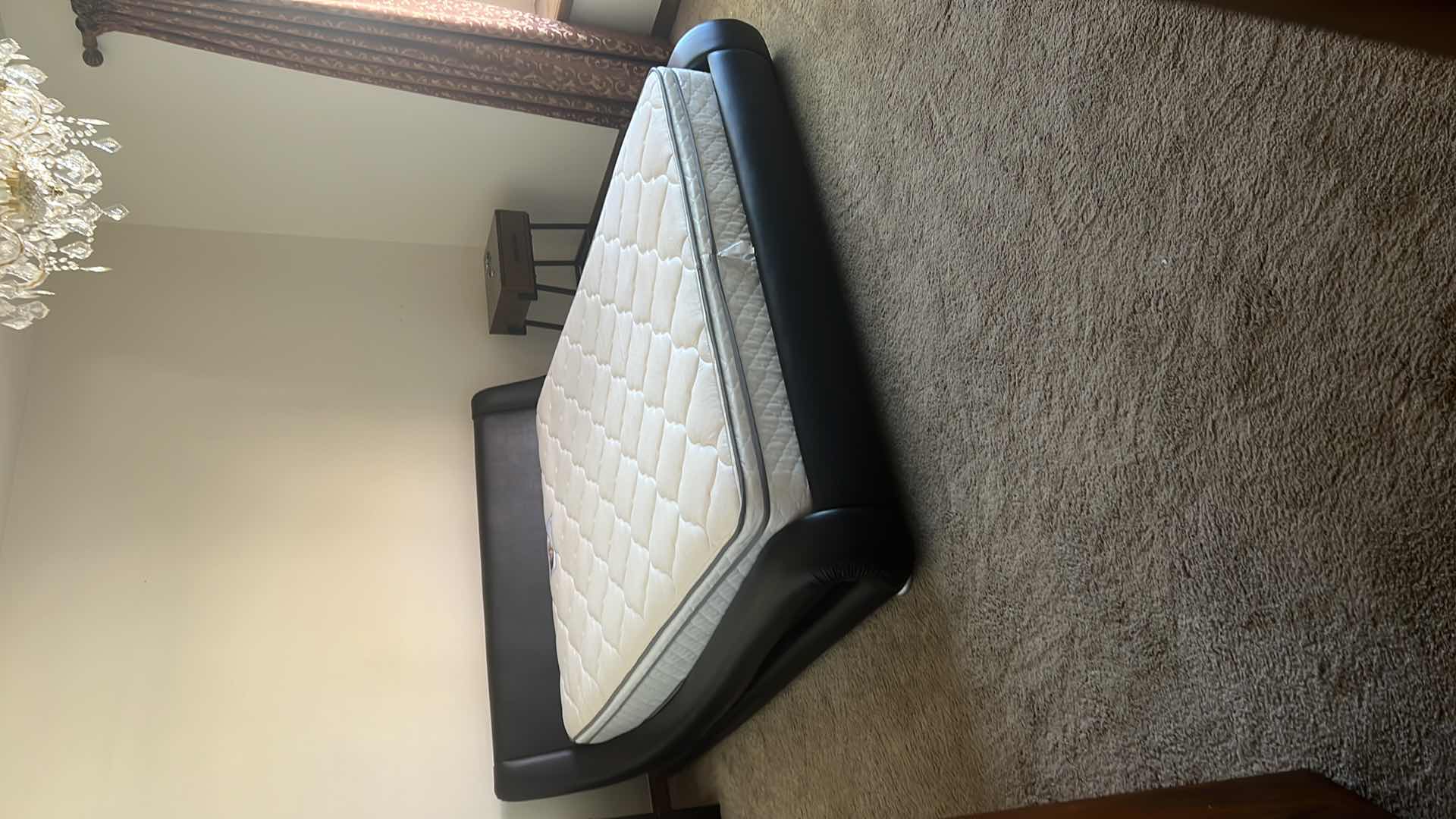 Photo 1 of BLACK LEATHER FRAMED QUEEN BED W SLEEP BEAUTY MATTRESS