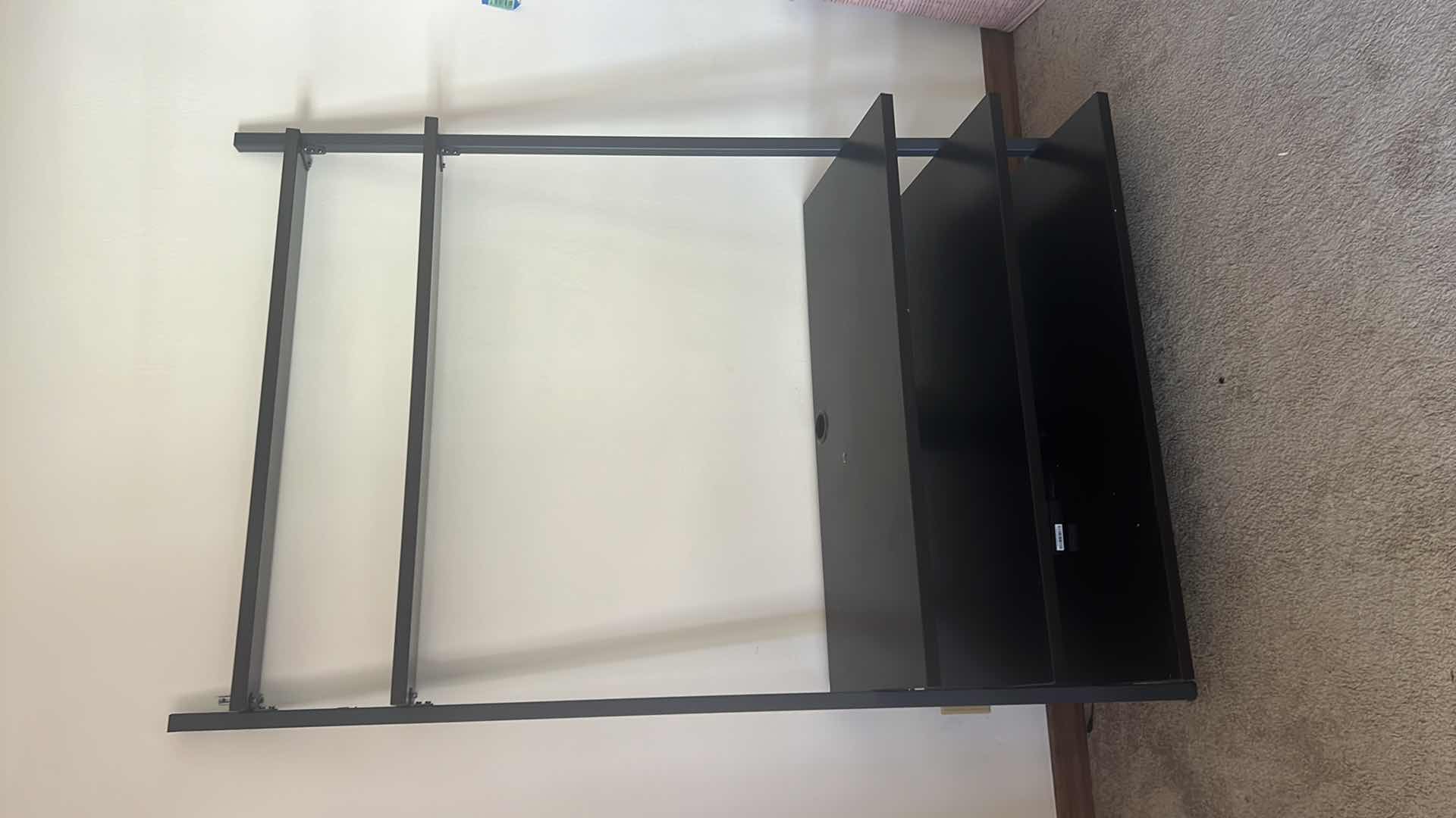 Photo 1 of BLACK METAL W WOOD SHELVES ENTERTAINMENT CENTER W46" H70"
