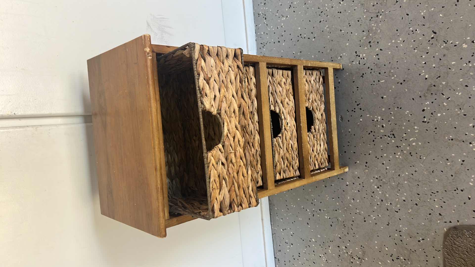 Photo 1 of WOOD CABINET W 4 WICKER PULL OUT DRAWERS 16" x 12" H31"