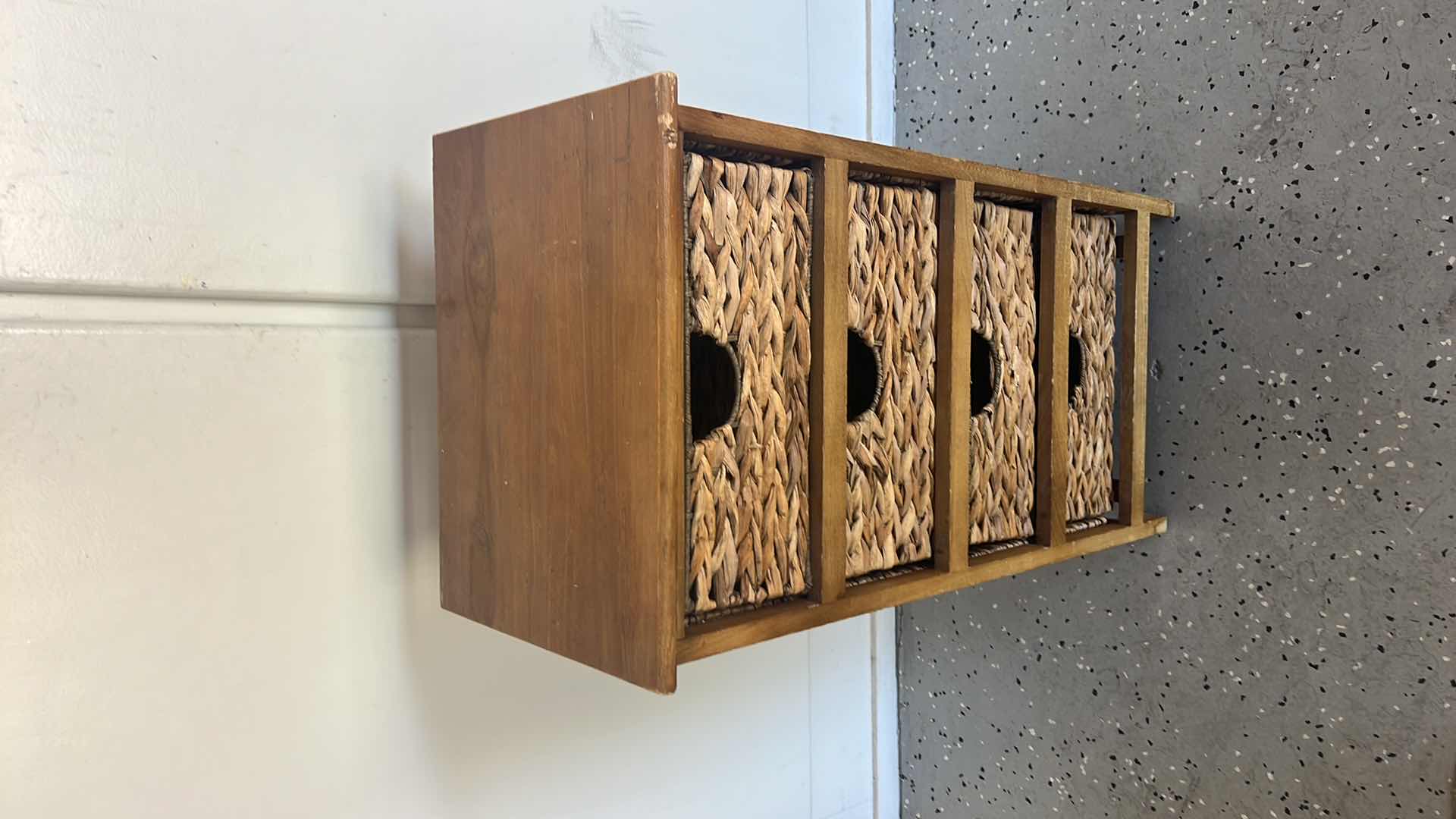 Photo 1 of WOOD CABINET W 4 WICKER PULL OUT DRAWERS 16" x 12" H31"