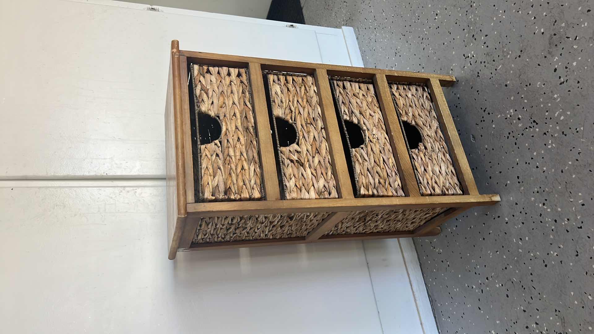 Photo 1 of WOOD CABINET W 4 WICKER PULL OUT DRAWERS 16" x 12" H31"