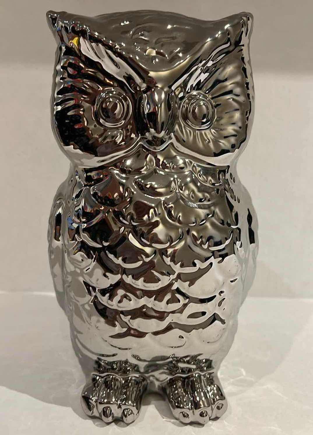 Photo 1 of 9” CHROME SILVER CERAMIC OWL