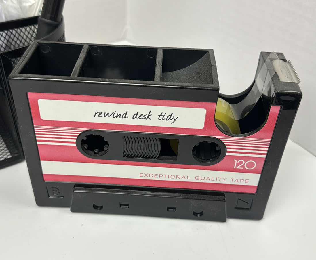 Photo 1 of OFFICE SUPPLIES :
TAPE DISPENSER, SCISSORS, HOLE PUNCH, BINDER CLIPS, DESK CONTAINERS