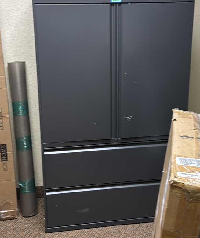 Photo 1 of GREY METAL STORAGE CABINET W  LATERAL FILE  DRAWERS 42” X 67”