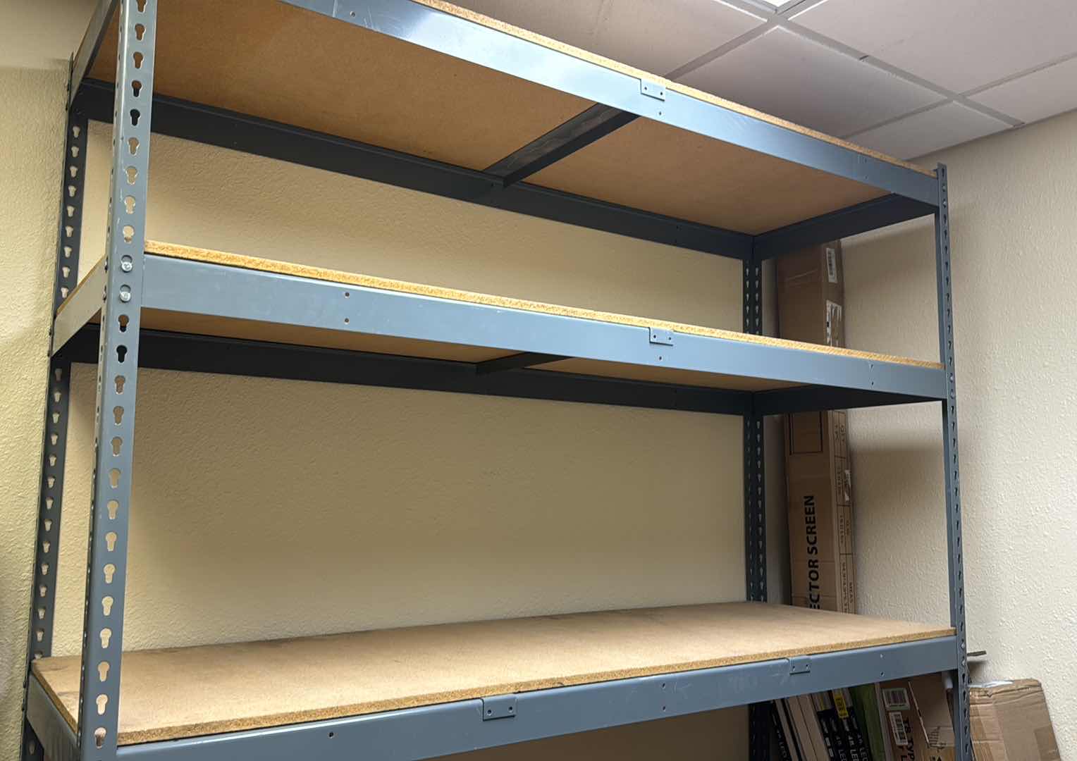 Photo 1 of HEAVY DUTY INDUSTRIAL STEEL 5 SHELF STORAGE UNIT W WOOD DECK  48" X 24" H60"