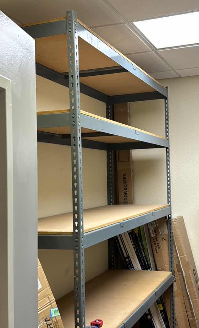 Photo 1 of HEAVY DUTY INDUSTRIAL STEEL 5 SHELF STORAGE UNIT W WOOD DECK  48" X 24" H60"