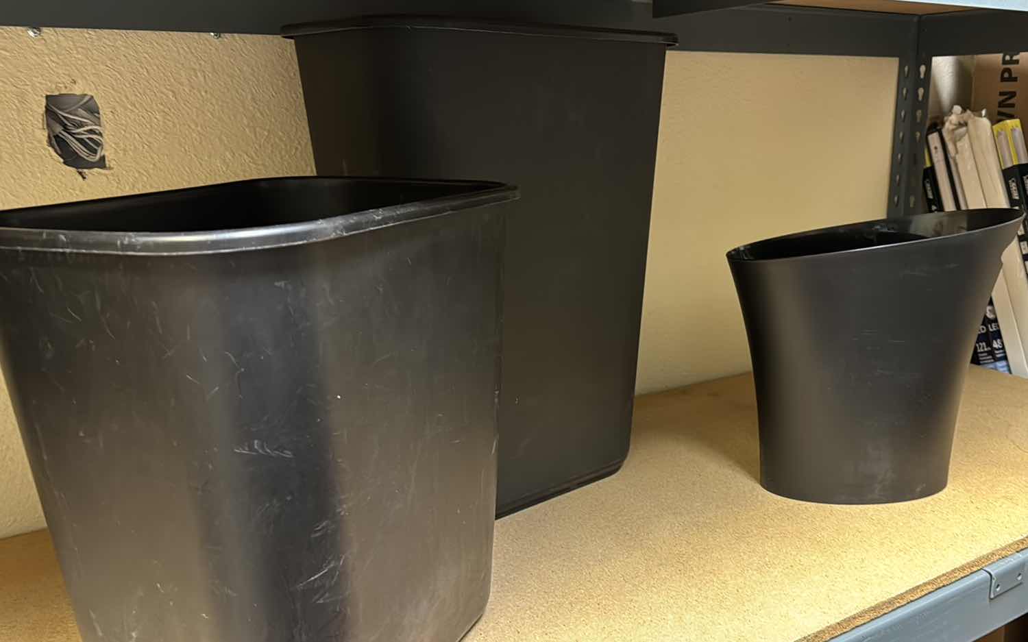 Photo 1 of 3-BLACK PLASTIC TRASH BINS (VARIOUS SIZES)
