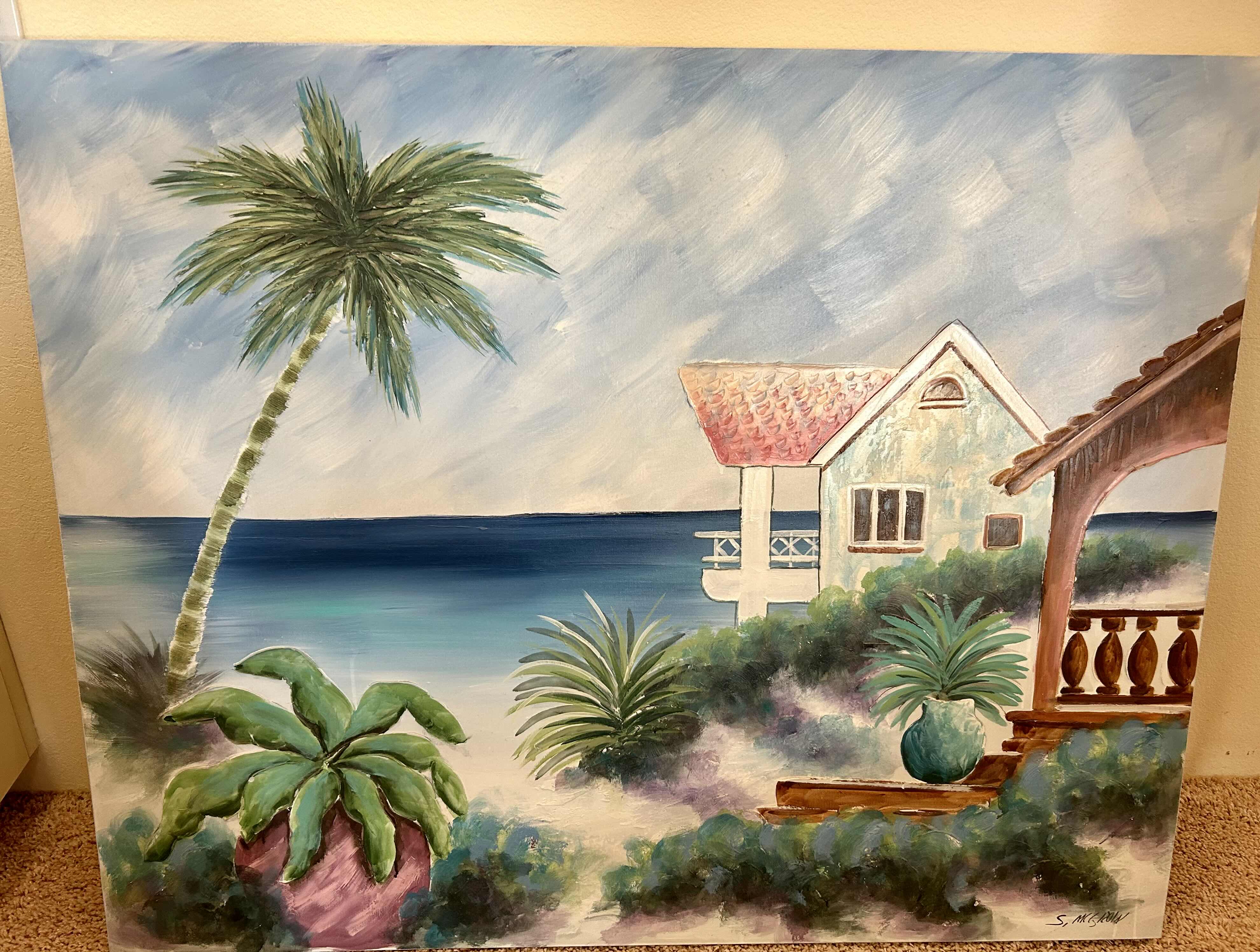 Photo 1 of CANVAS TROPICAL PRINT WITH PALM TREE 
50” X 40.5”