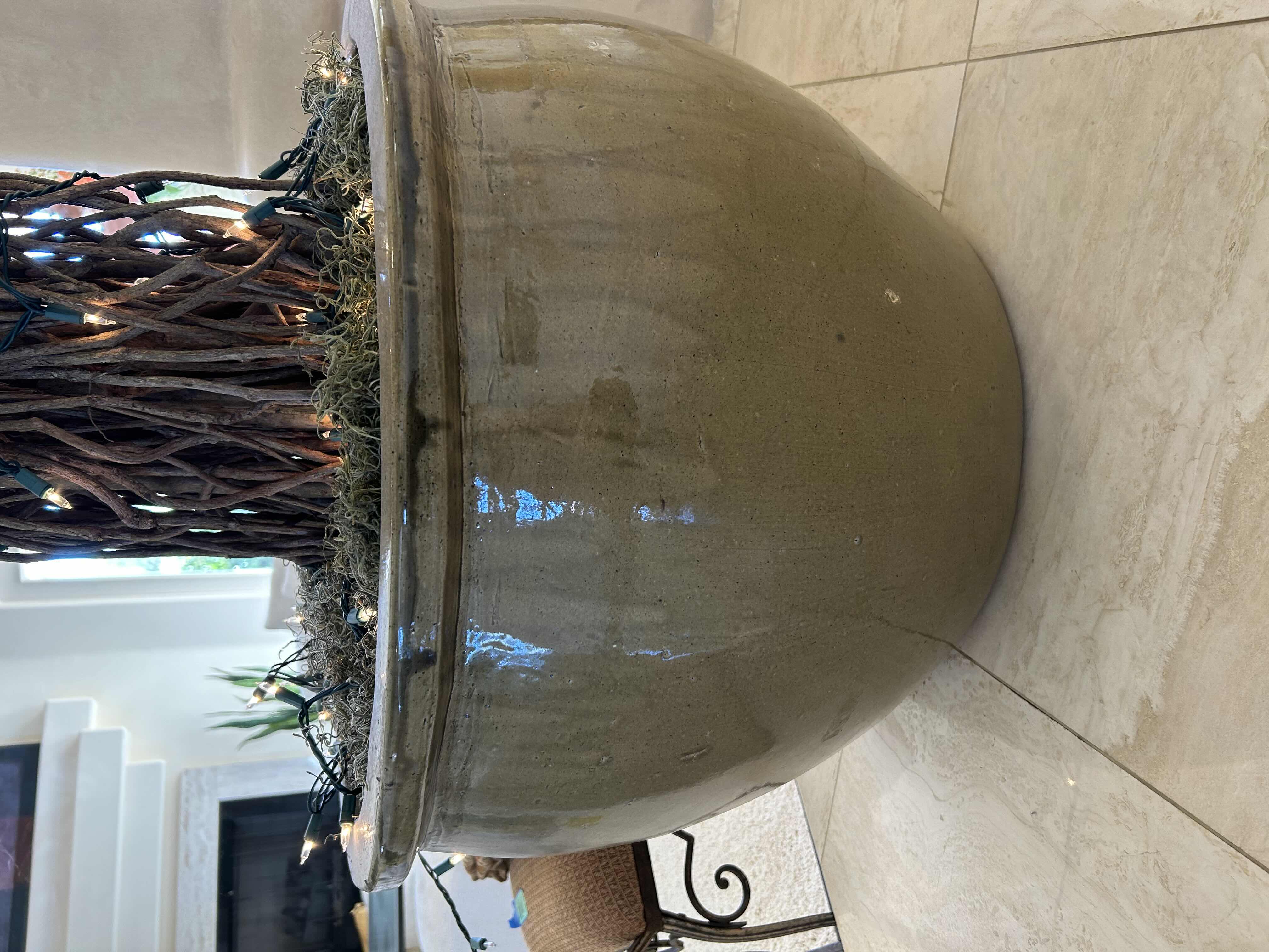 Photo 1 of 8’ FAUX TREE LIT WITH CLEAR TWINKLE LIGHTS IN HEAVY GLAZED CERAMIC POT