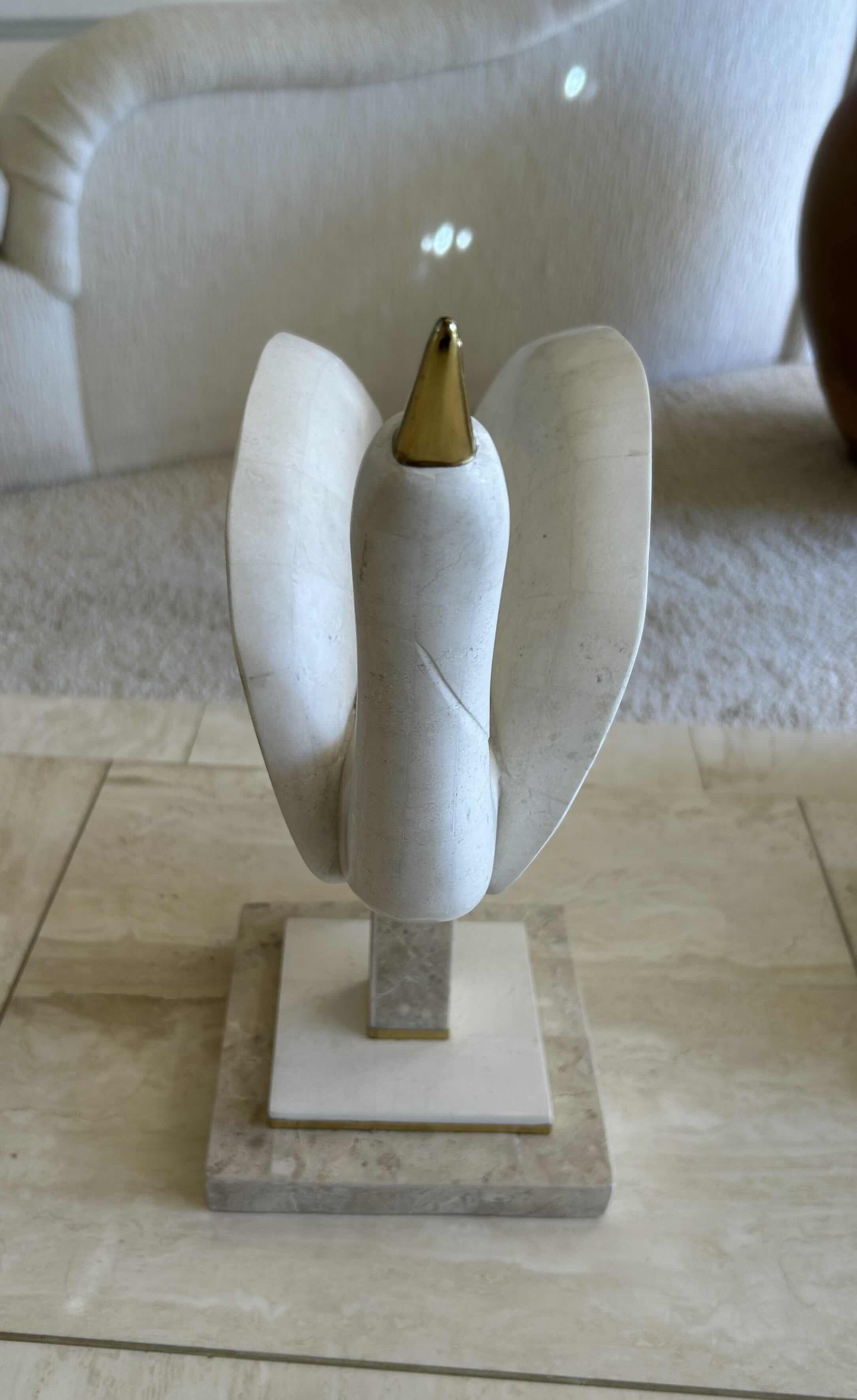 Photo 1 of 1980s NATURAL TESSELLATED STONE & BRASS HANDMADE EGRET SWAN BIRD SCULPTURES MAITLAND SMITH ATTRIBUTE A PAIR
