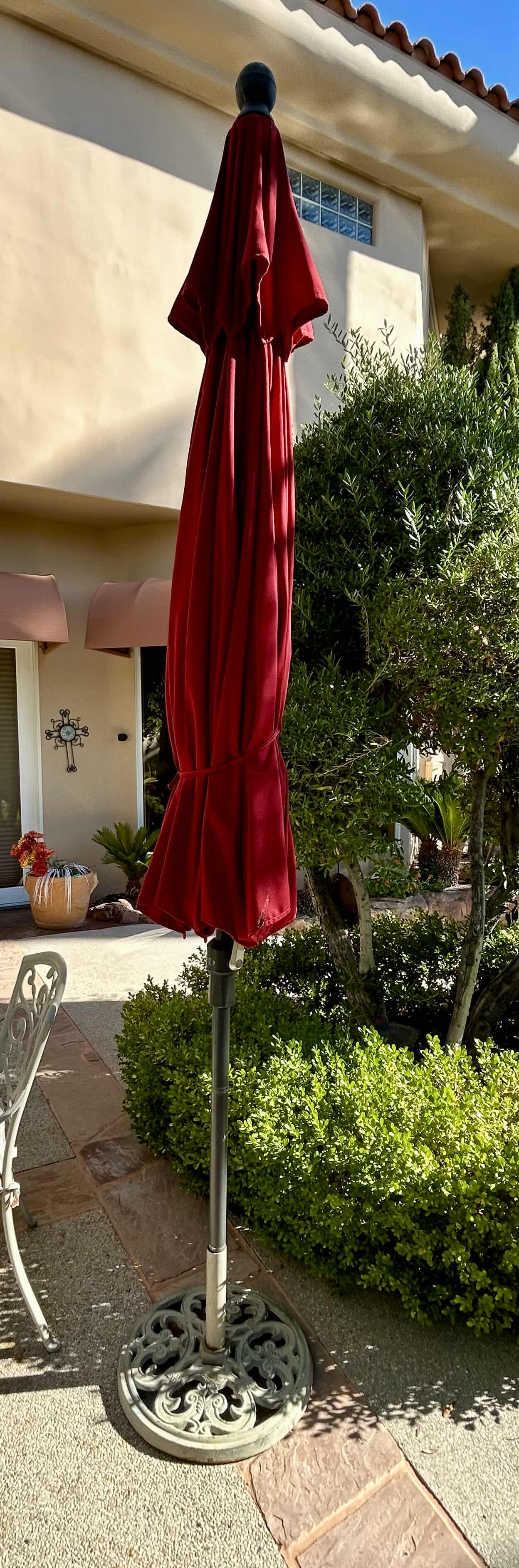 Photo 1 of 9’ MAROON PATIO UMBRELLA WITH BASE