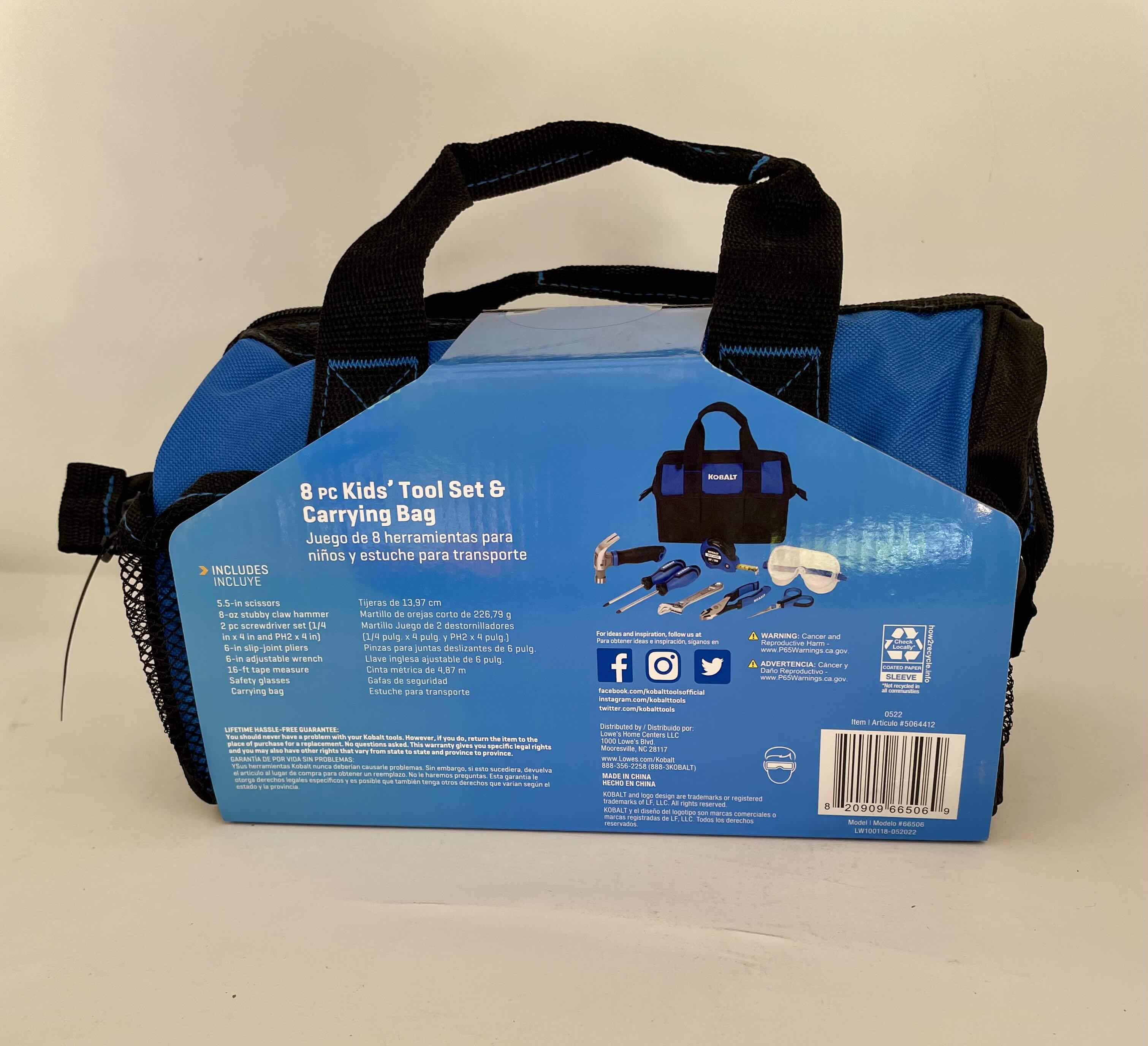 Photo 1 of BRAND NEW KOBALT 8 PIECE KID’S TOOL SET & CARRYING BAG