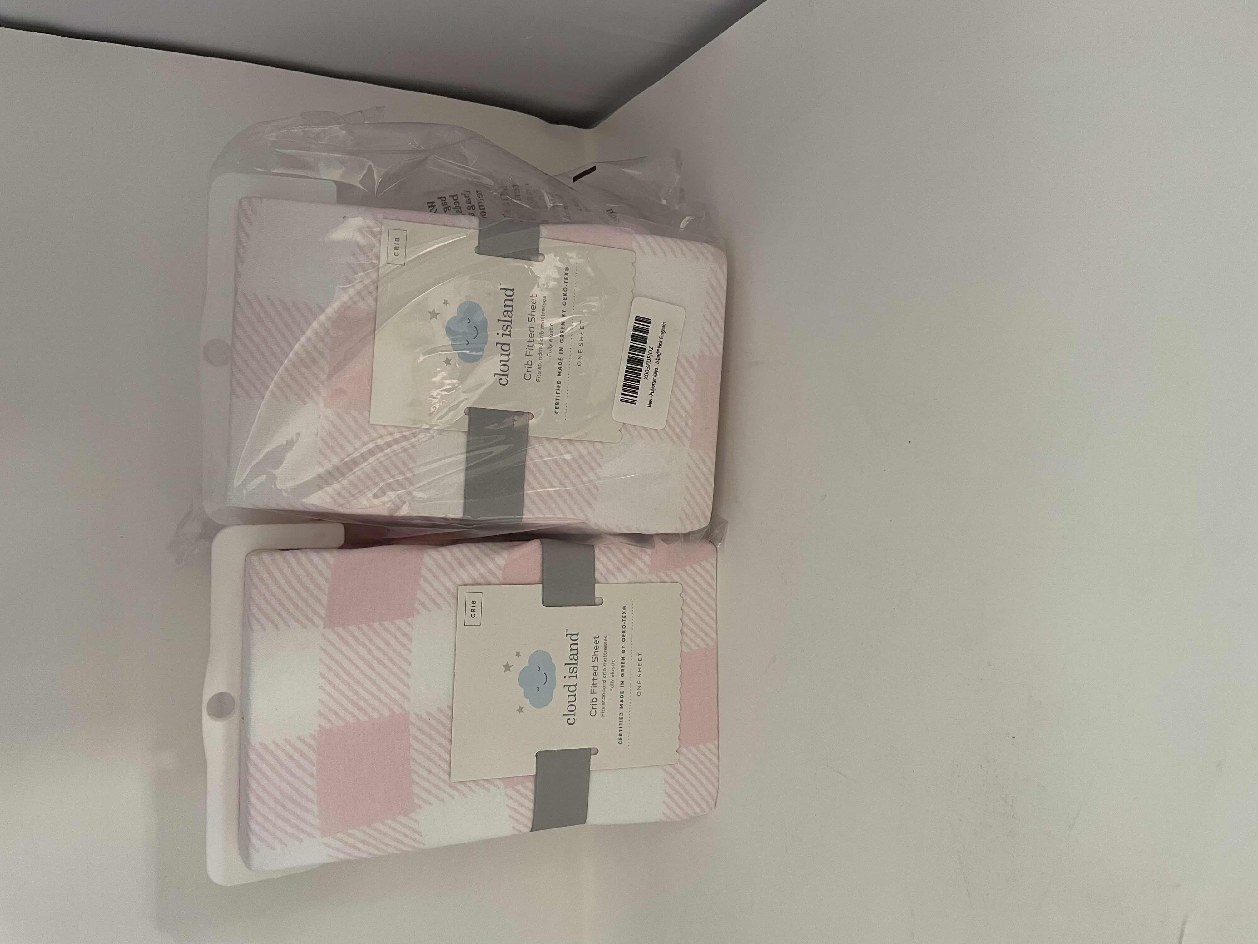 Photo 1 of BRAND NEW  2 - POLYESTER RAYON JERSEY FITTED CRIB SHEET - CLOUD ISLAND™ PINK GINGHAM