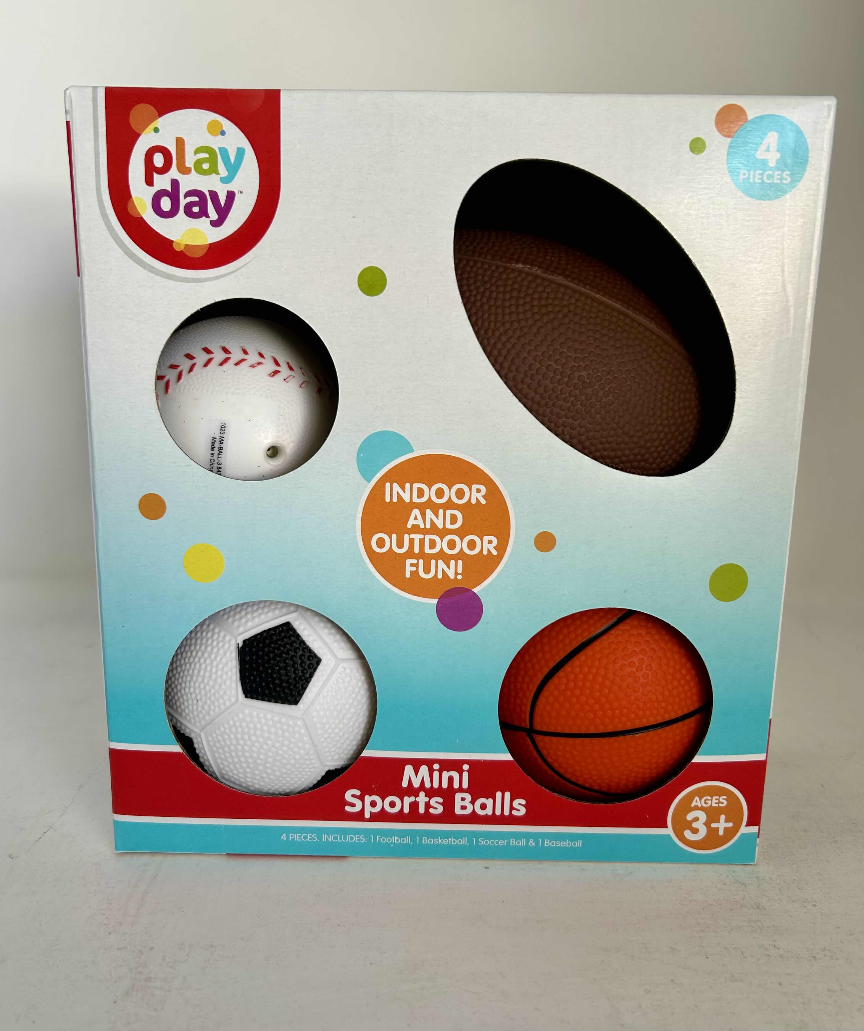 Photo 1 of BRAND NEW 3 - PLAY DAY INFLATABLE CHILDREN’S MINI SPORTS BALL SET, RUBBER MULTICOLOR/MULTISPORTS, 4-PACK