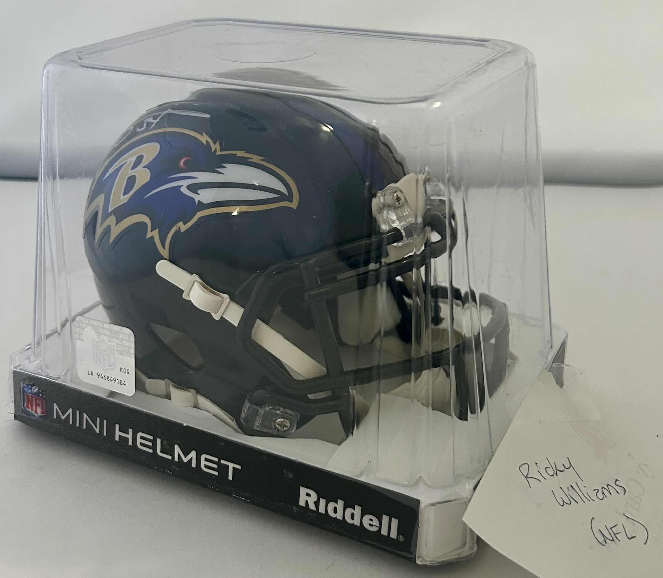 Photo 1 of AUTOGRAPHED RICKY WILLIAMS “34” BALTIMORE RAVENS MINI HELMET