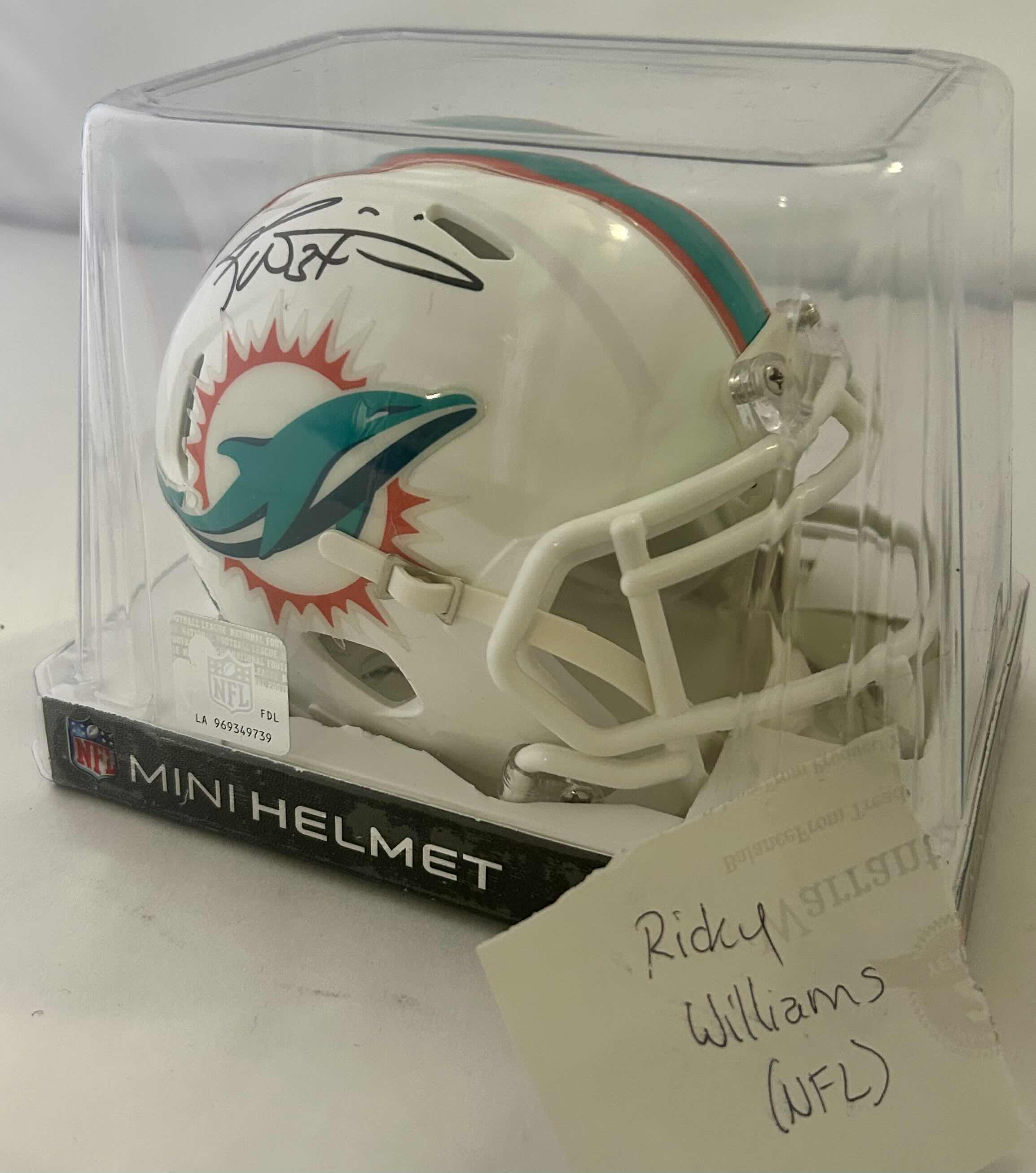 Photo 1 of AUTOGRAPHED RICKY WILLIAMS “34” MIAMI DOLPHINS MINI HELMET