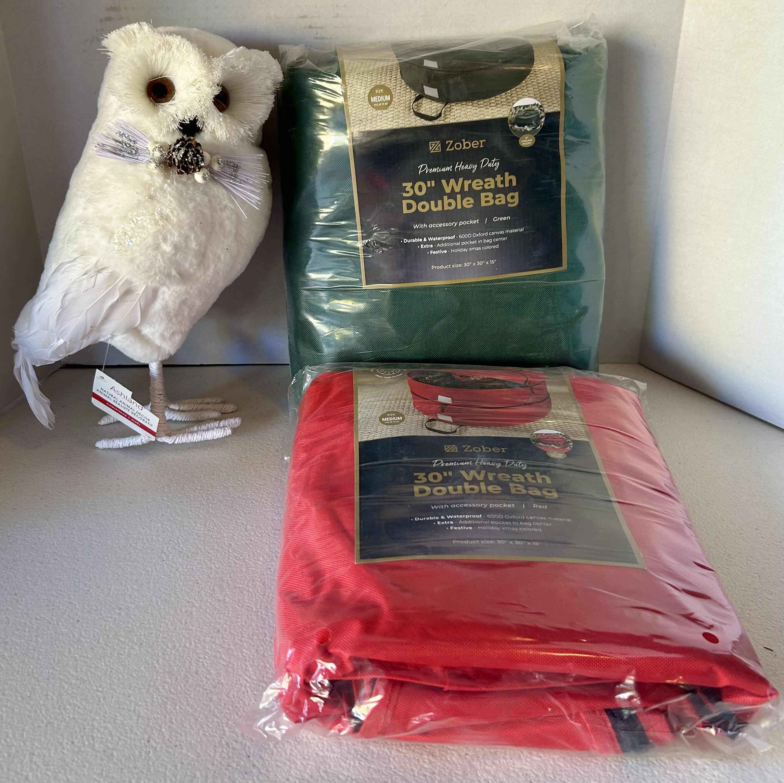 Photo 1 of 2 - BRAND NEW ZOBER 30" WREATH DOUBLE BAGS, 1 - DECORATIVE OWL