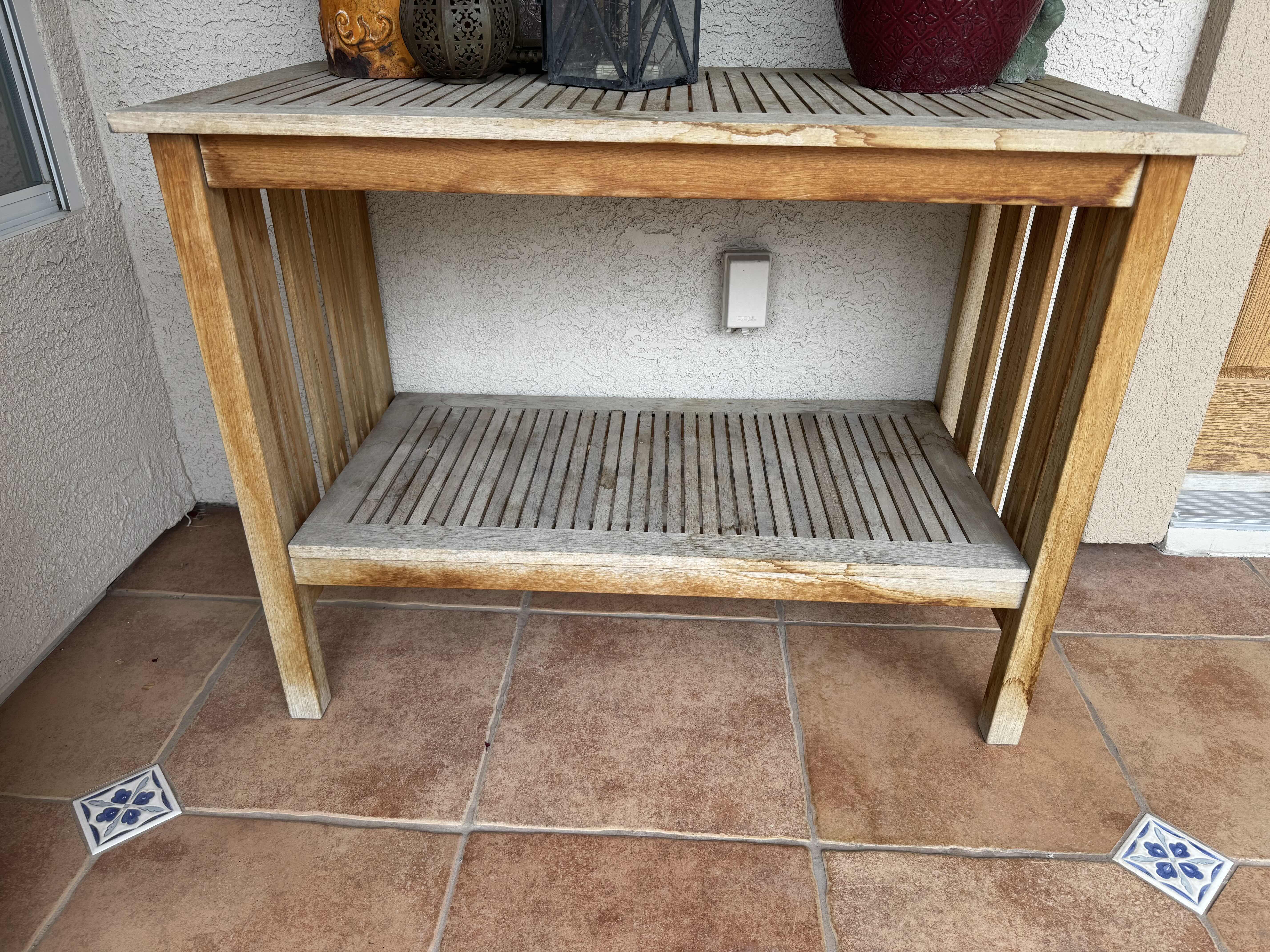 View 1 of "BARLOW TYRIE" TEAK COUNTER HEIGHT TABLE - CONSOLE TABLE - 45” X 23” H34” (TABLE ONLY)