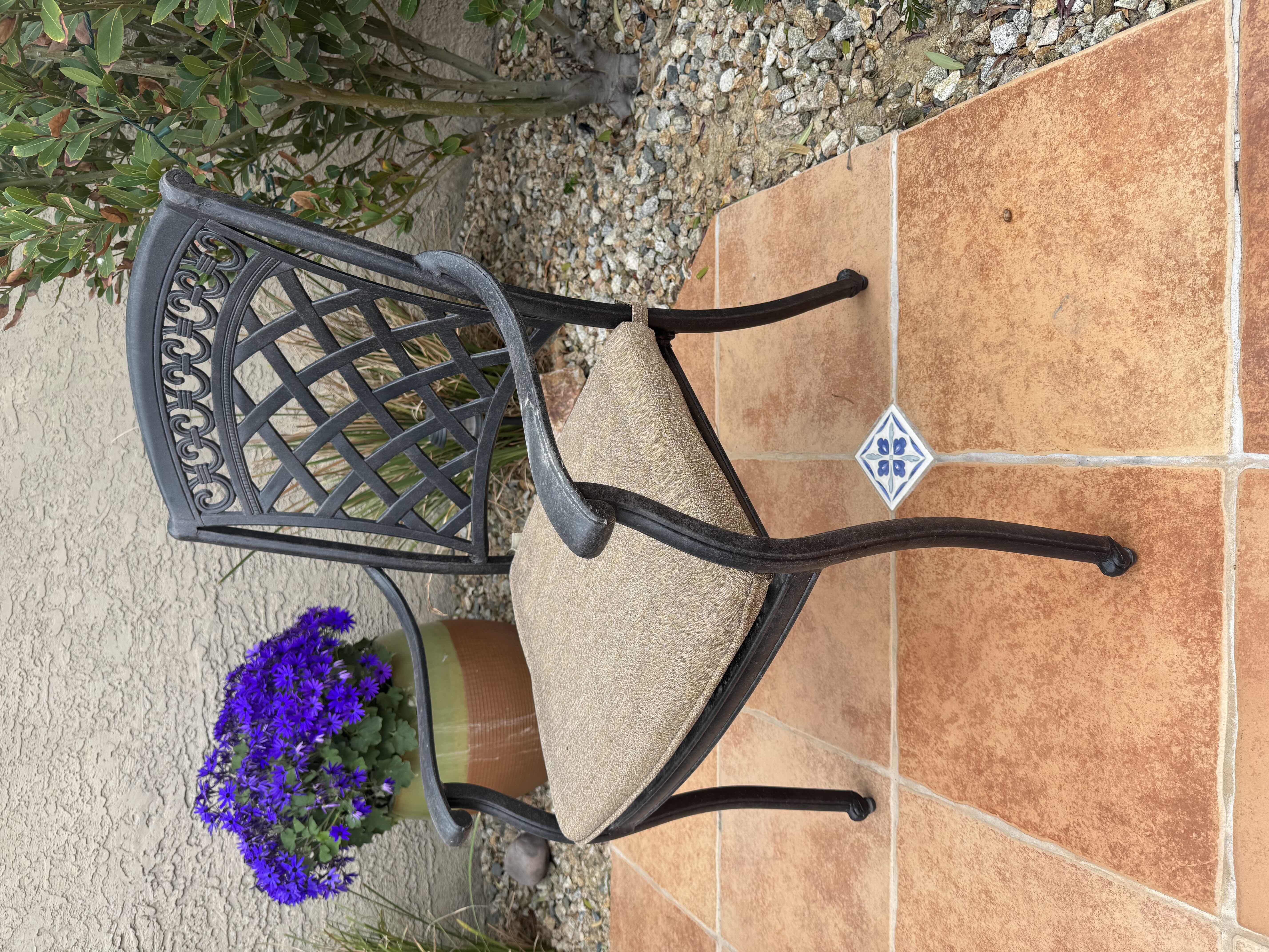 Photo 1 of BLACK METAL OUTDOOR DINING CHAIR WITH TAN CUSHION (CHAIR ONLY)