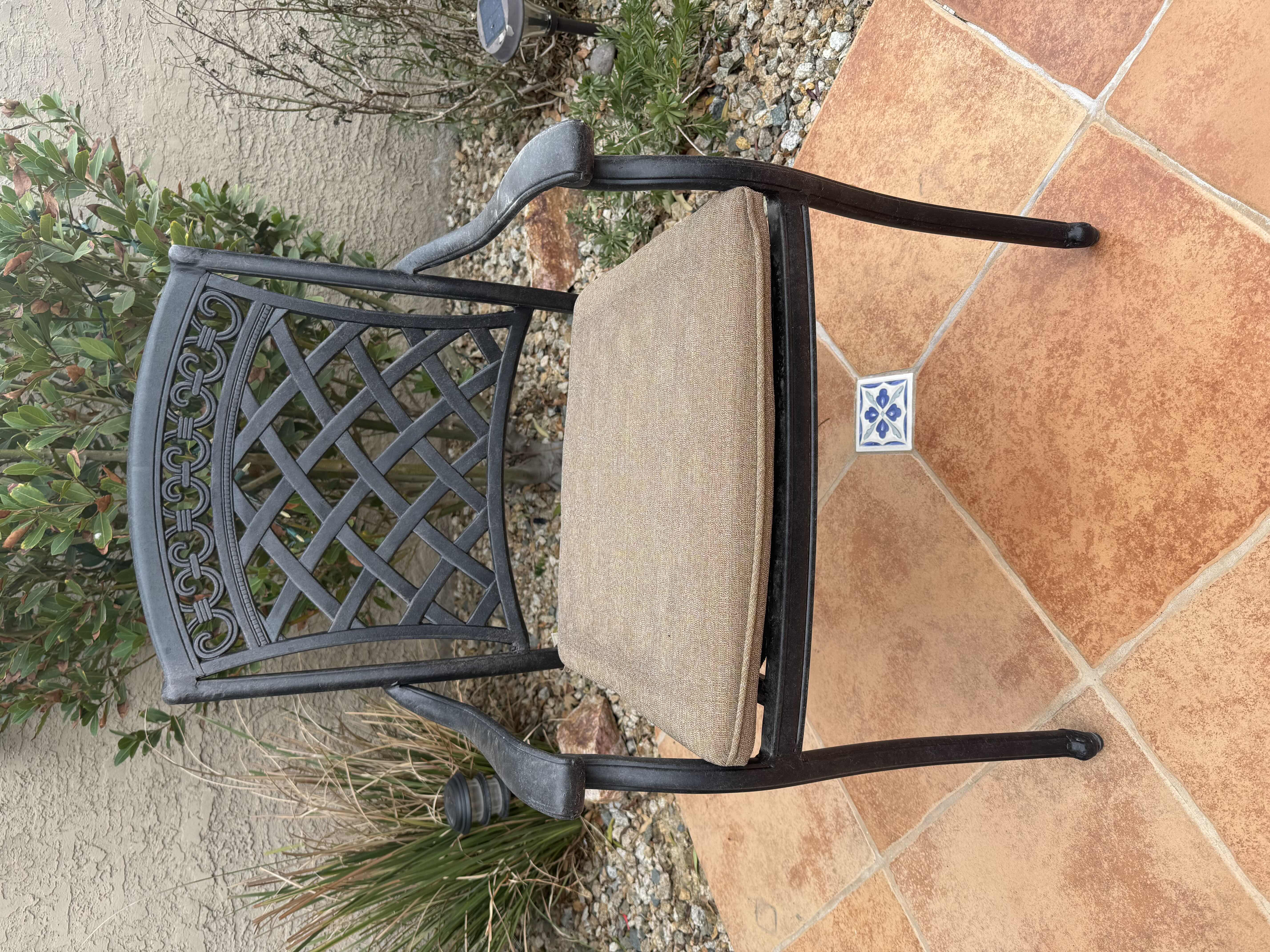 Photo 1 of BLACK METAL OUTDOOR DINING CHAIR WITH TAN CUSHION (1 OF 6 IN SET, SOLD SEPARATELY)