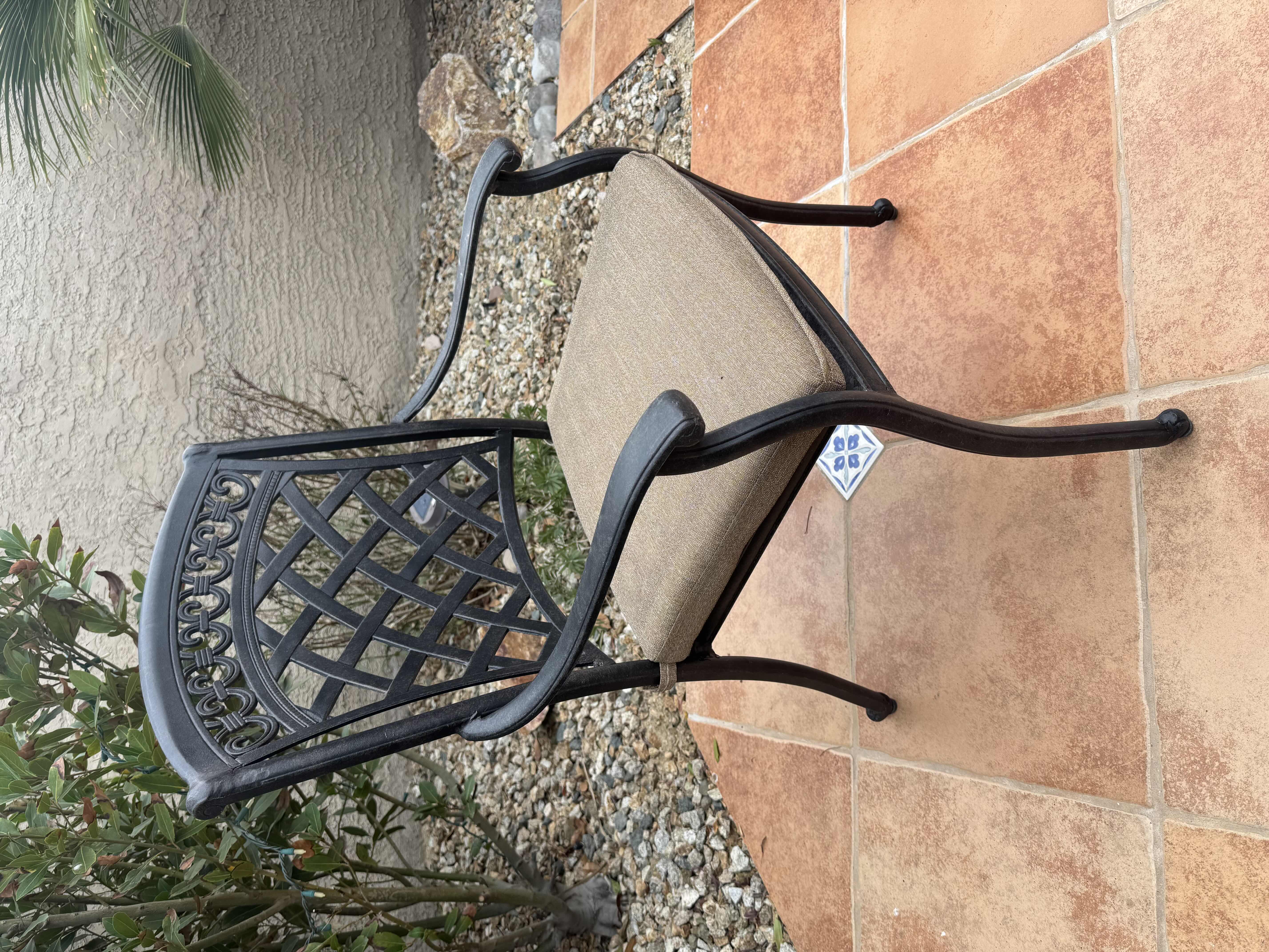 Photo 1 of BLACK METAL OUTDOOR DINING CHAIR WITH TAN CUSHION (1 OF 6 IN SET, SOLD SEPARATELY)