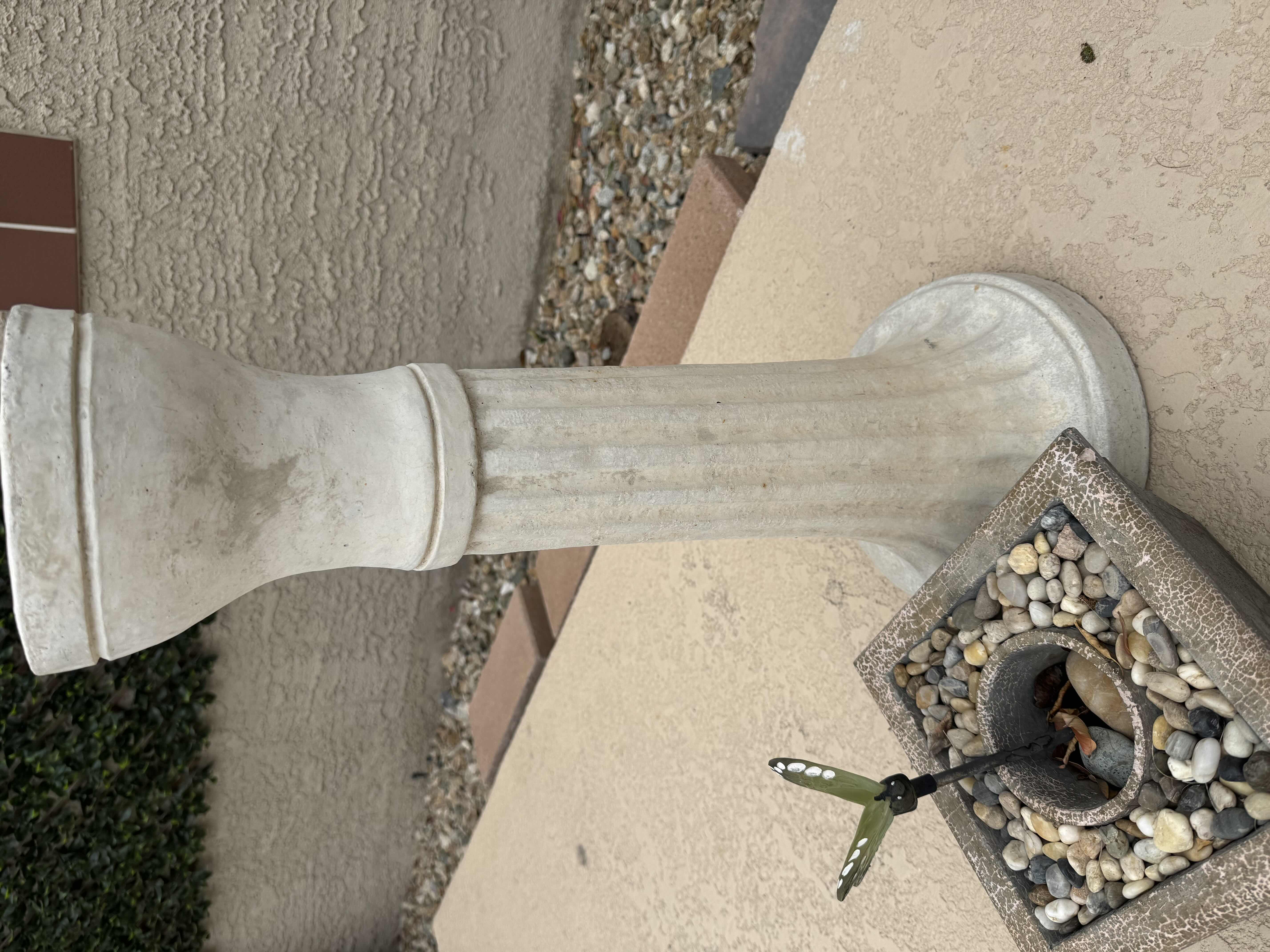 Photo 1 of BIRD BATH CONCRETE BASE H26” & 2 OUTDOOR DECOR ITEMS