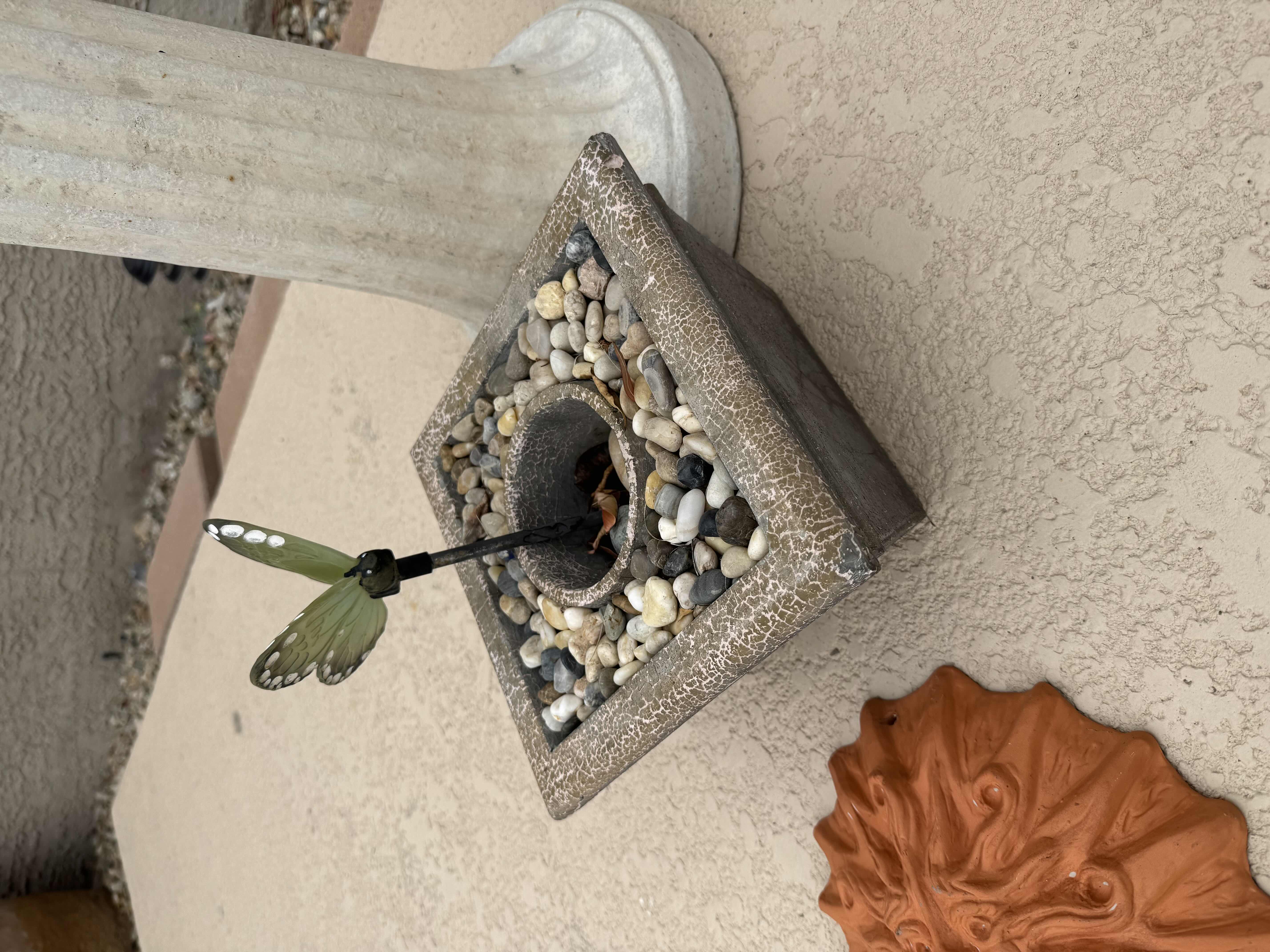 Photo 1 of BIRD BATH CONCRETE BASE H26” & 2 OUTDOOR DECOR ITEMS